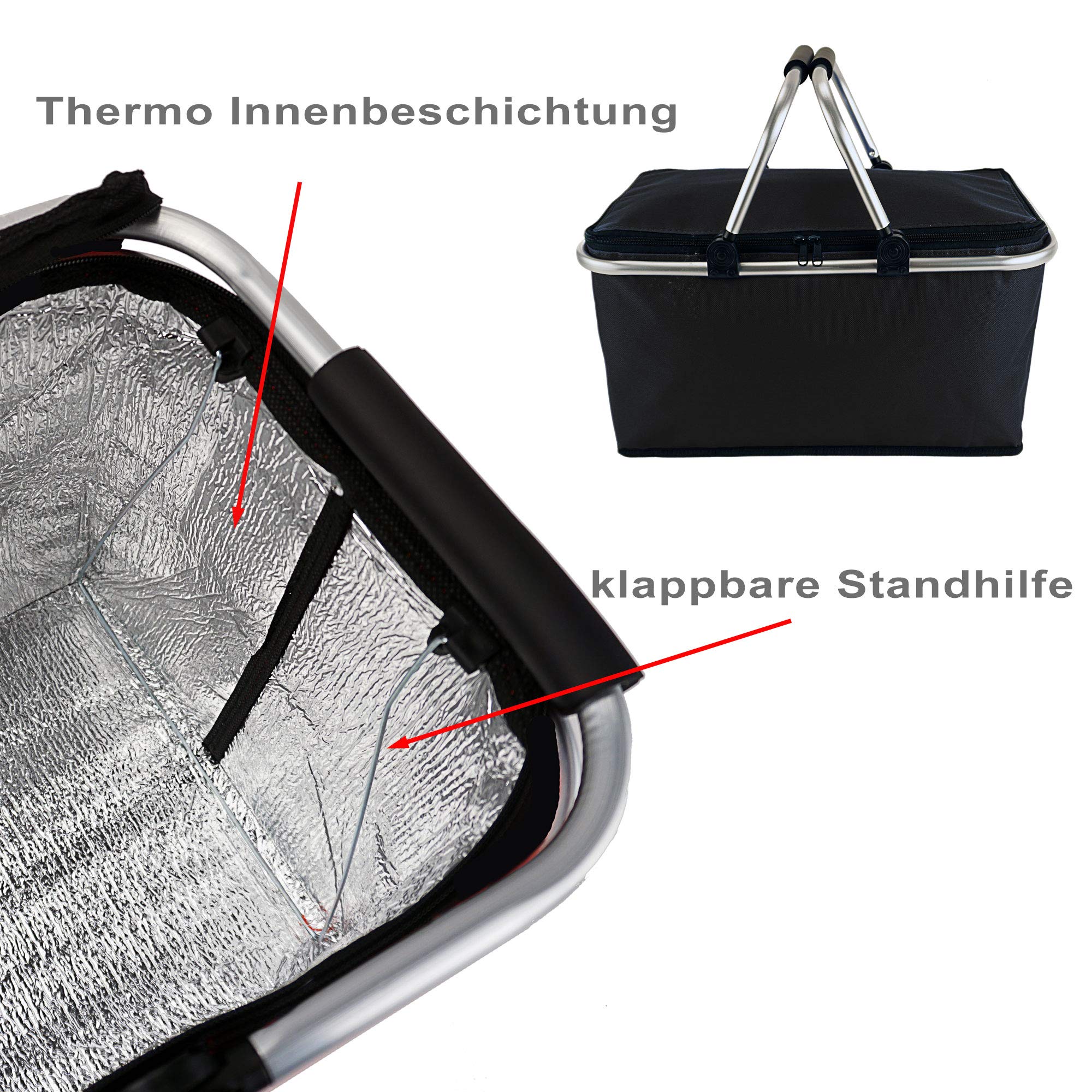 Cepewa - Cestino per picnic pieghevole, con funzione termica, borsa termica, cestino per la spesa, 30 l, colore nero