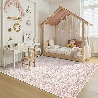 5x7 Washable Area Rug for Living Room & Bedroom, Large Light Pink Rugs f...