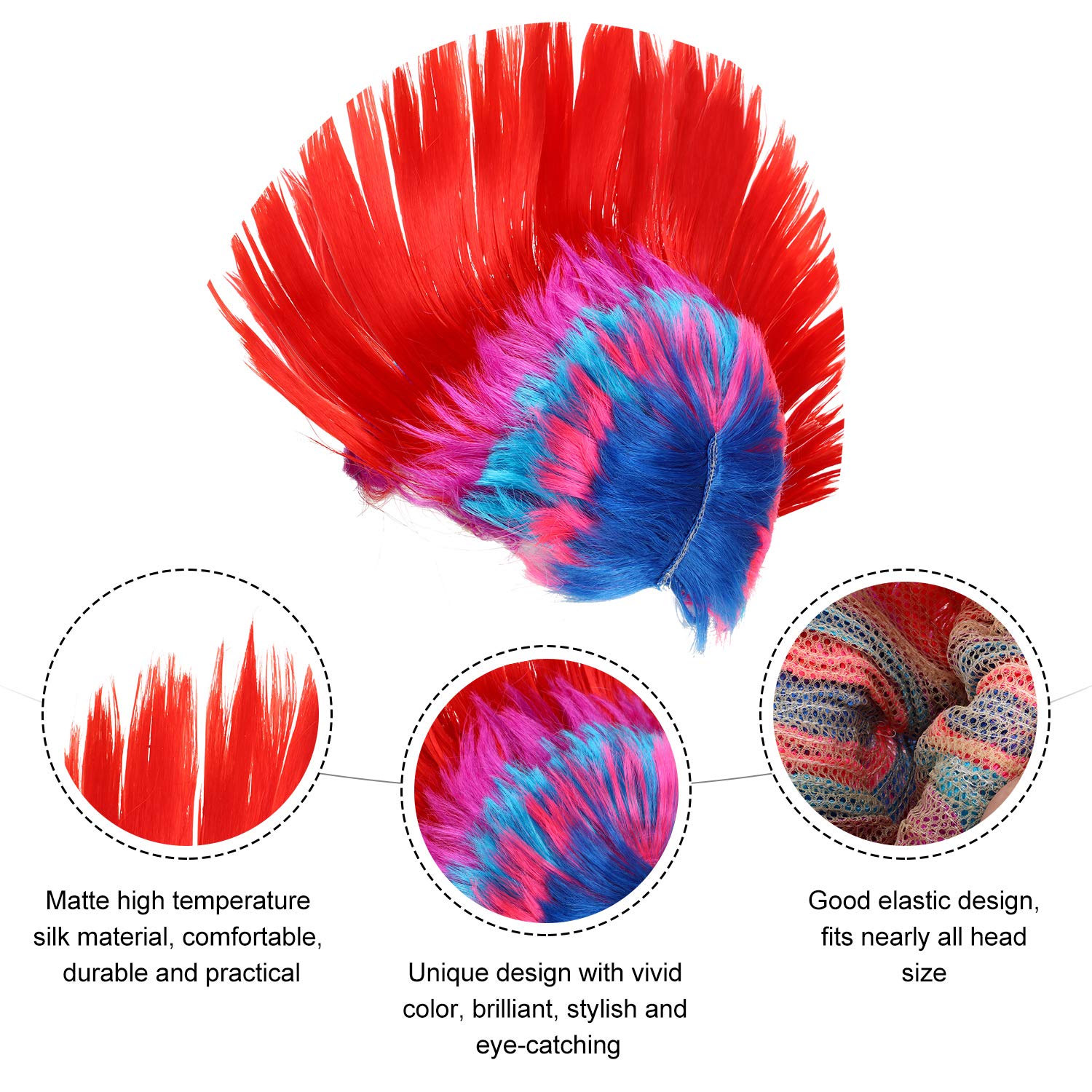Bunte Mohawk-Perücke – Regenbogenfarben, Punk-Style, Inkl. Haarkappe Für Cosplay & Halloween