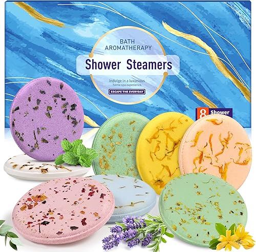 Shower Steamers - Aromaterapia - Regalos de Navidad para mujeres y hombres, 8 bombas de ducha con aceite esencial natural, alivio del estrés,