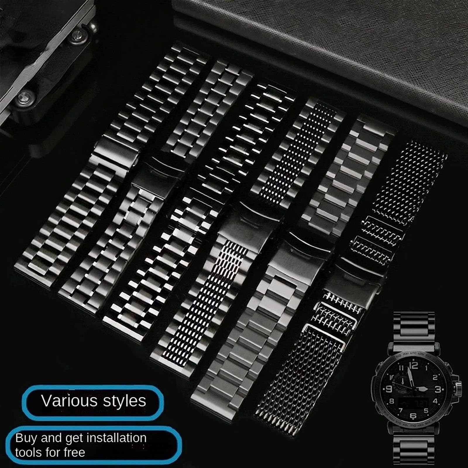 YCQYM Metalowy pasek do zegarka dla PRG-600YB/PRG-650/PRW-6600 GA2000 mężczyźni solidny pasek do zegarka ze stali nierdzewnej akcesoria 24mm