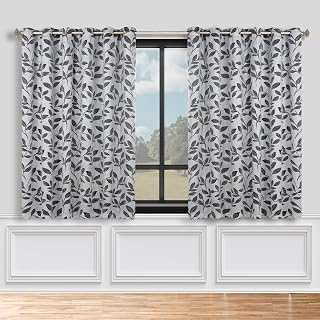 SUPERIOR Semi Blackout Curtains - Modern Leaves - 70" x 63" - Grommet Header - Thermal Insulated, Sun Blocking & Room Darkening Drapes for Bedroom, Living Room - Set of 2 Panels - Silver Black