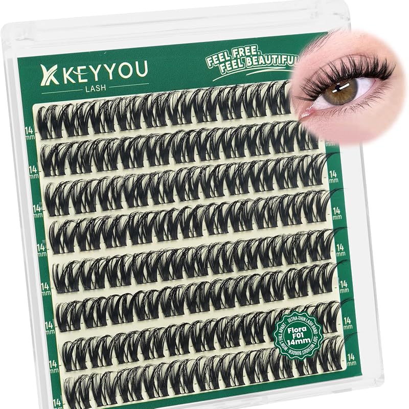 Cílios Postiços em Tufo KEYYOU Flora 14 mm, Curvatura D