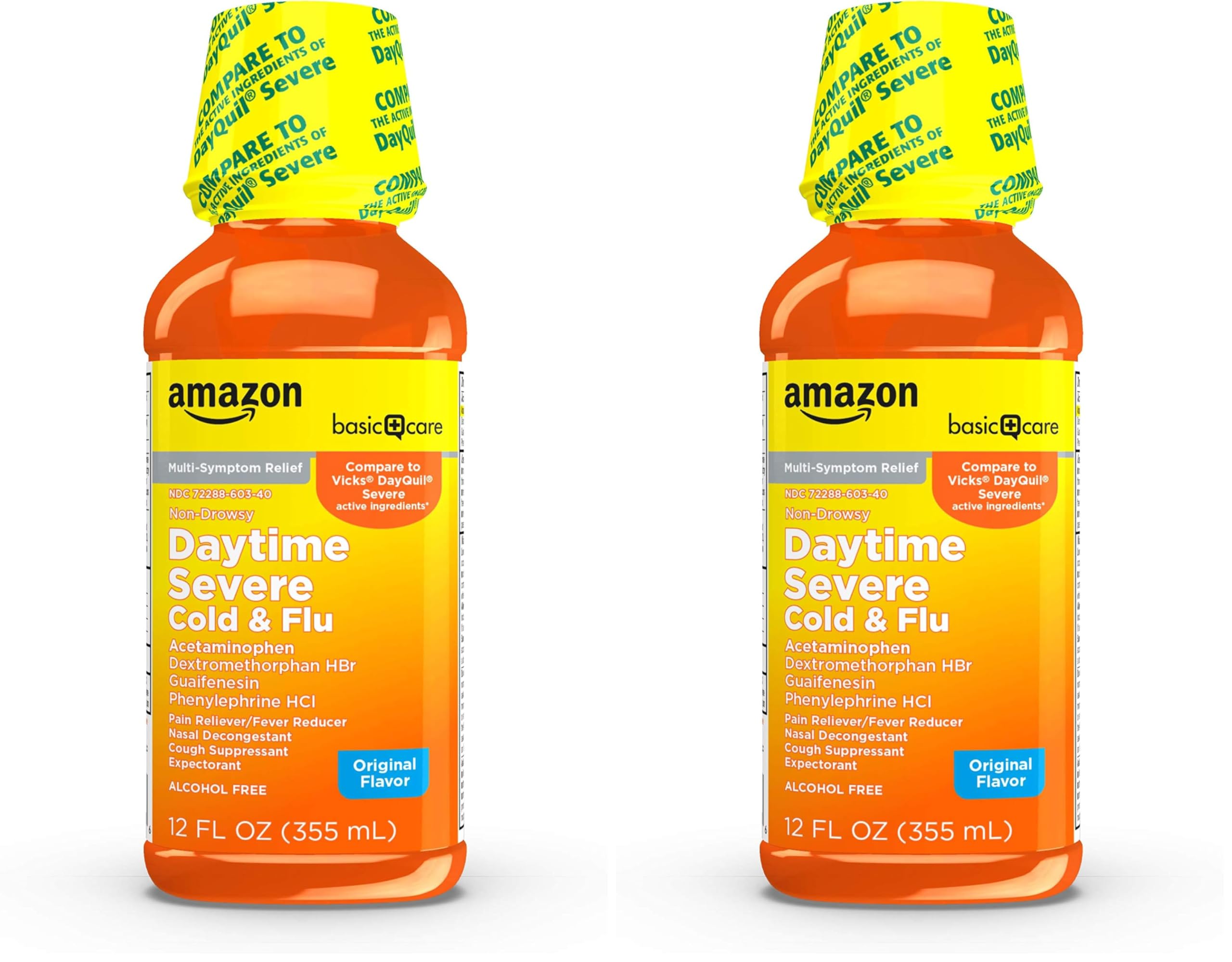 Severe Daytime Cold and Flu, Maximum Strength Liquid Cold Medicine, Non-Drowsy, Multi-Symptom Relief, for Adults and Children Age 6 and Over, Original, 12 fl oz (Pack of 2)