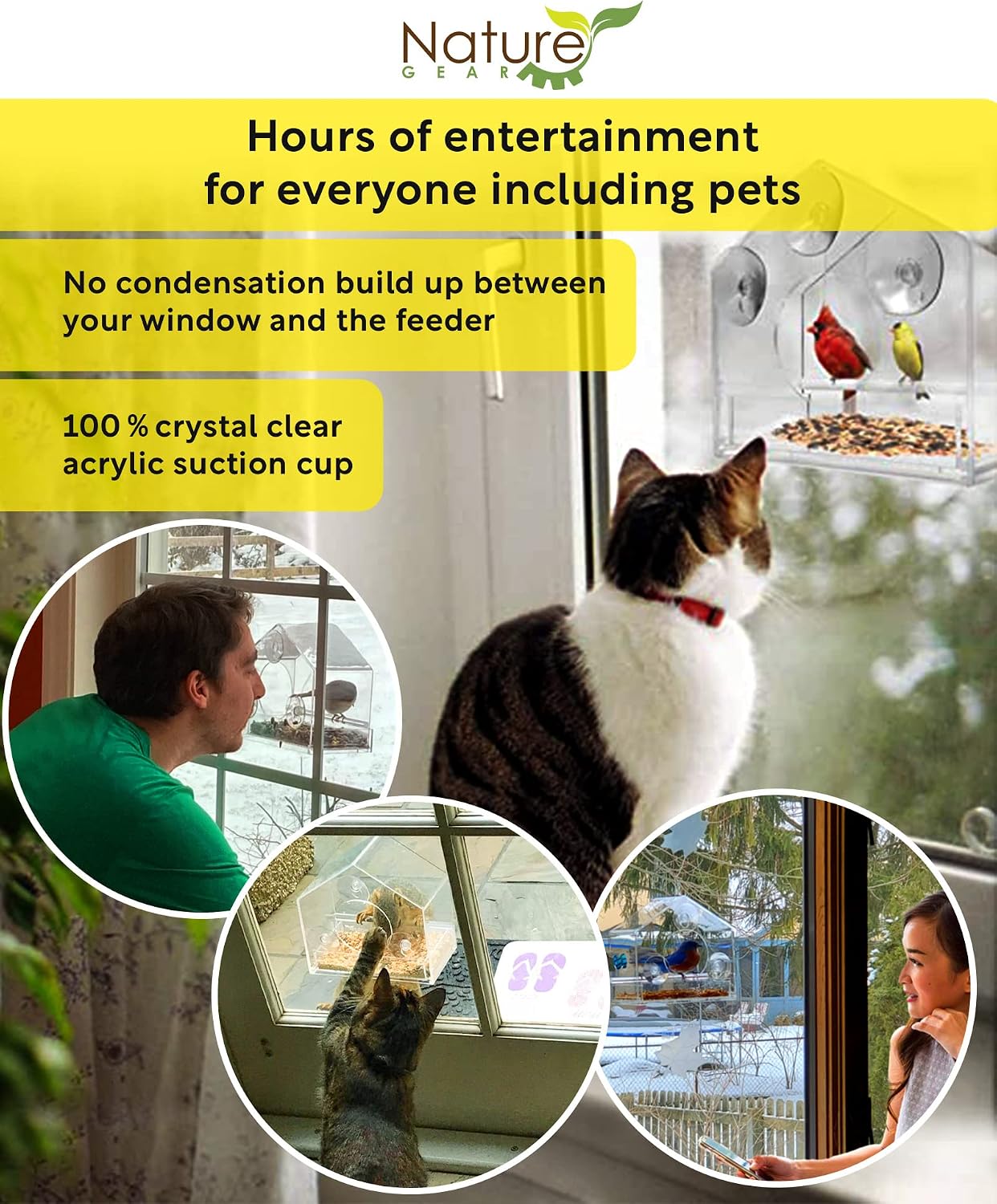 Nature Gear Window Bird Feeder - Refillable Sliding Tray - Weather Proof - Snow and Squirrel Resistant - Drains Rain Water - See Songbirds from Home! (House Style) (House Model)