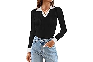 Women's Comfort-Fit Ribbed Knit Sweater Tee Tops