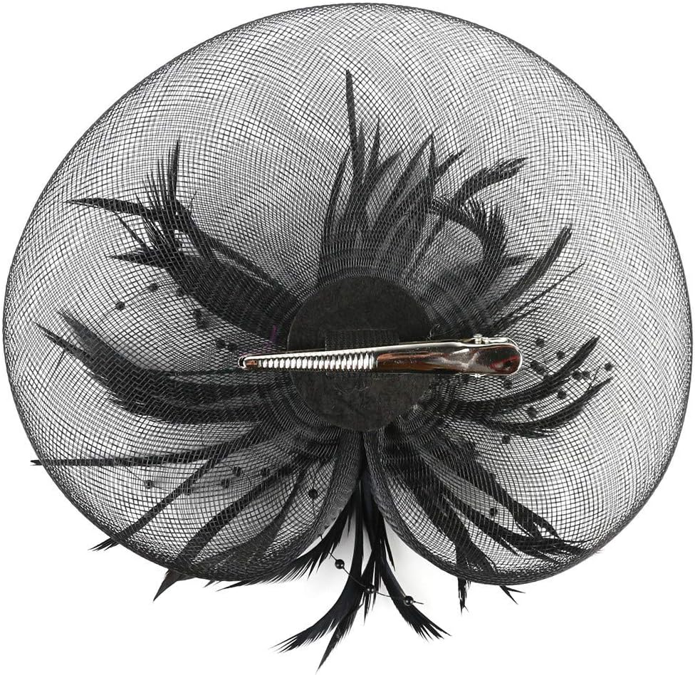 Fascinators Women Fascinator Hat Flower,Feather Fascinator Hat with Hair Clip Netting Feathers Big Flower(Black)