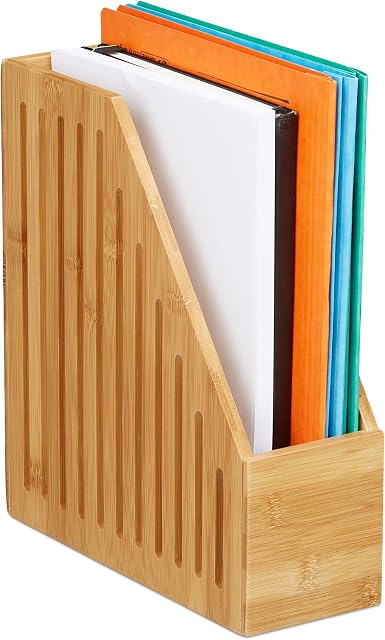 Relaxdays Bambusowy segregator stojący A4, czasopisma i dokumenty, biuro, biurko, segregator stojący (wys. x szer. x gł.): 30 x 10 x 26,5 cm, kolor naturalny, 1 sztuka