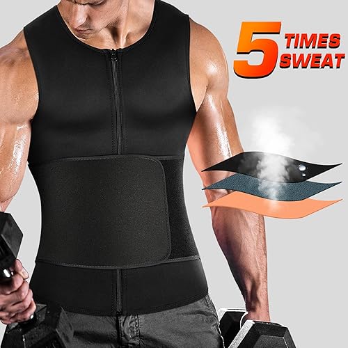 Miniatura 2 de Cimkiz Chaleco de sauna de sudor para hombre, para entrenamiento de cintura, con cremallera, de neopreno, ajustable, para entrenamiento de sauna,