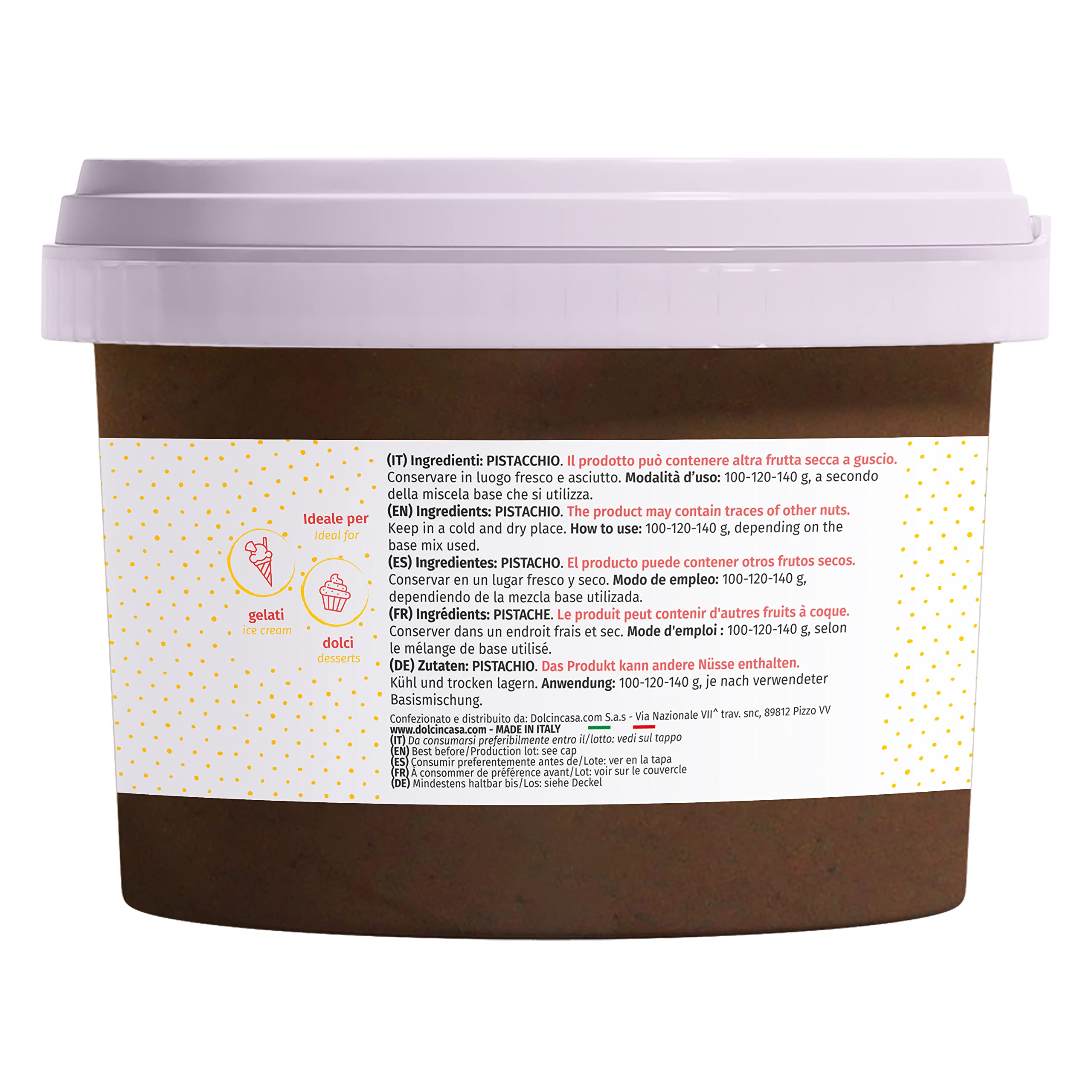 Dolcincasa-com Pasta de Pistacho Sicilia 100% Pura Natural Sabrosa Suave Versátil sin Colorantes para Helados Pastelería Uso Doméstico y Profesional Paquete de 500g Sin Gluten