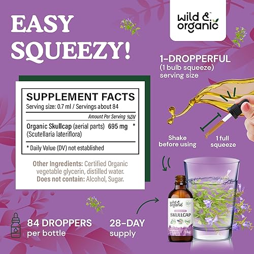 Miniatura 7 de Skullcap - Tintura de hierbas - Suplemento orgánico Skullcap - Soporte del sistema nervioso - Extracto líquido vegano sin alcohol - 2 onzas líquidas