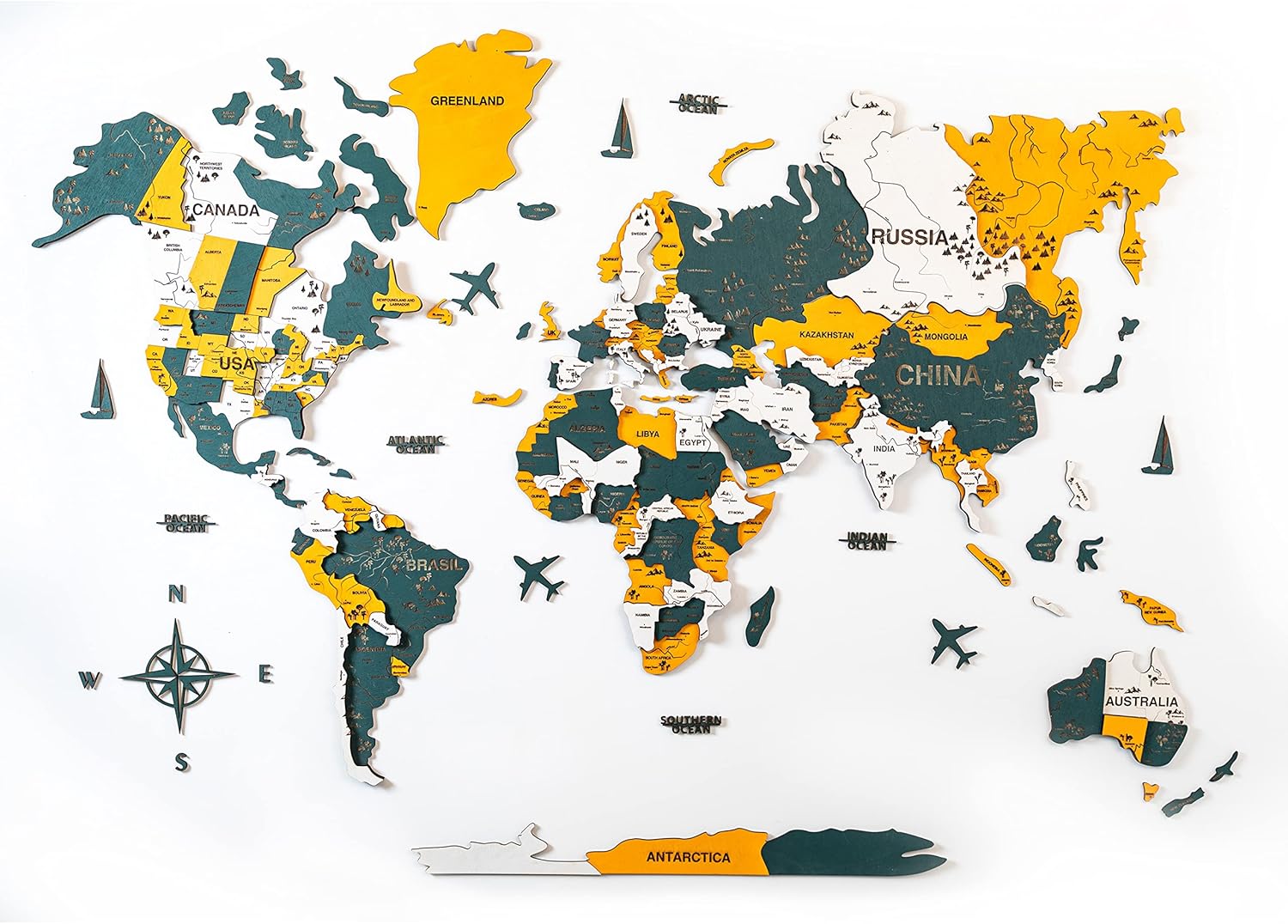 3D Wood World Map Wooden Map of World for Bedroom Wall