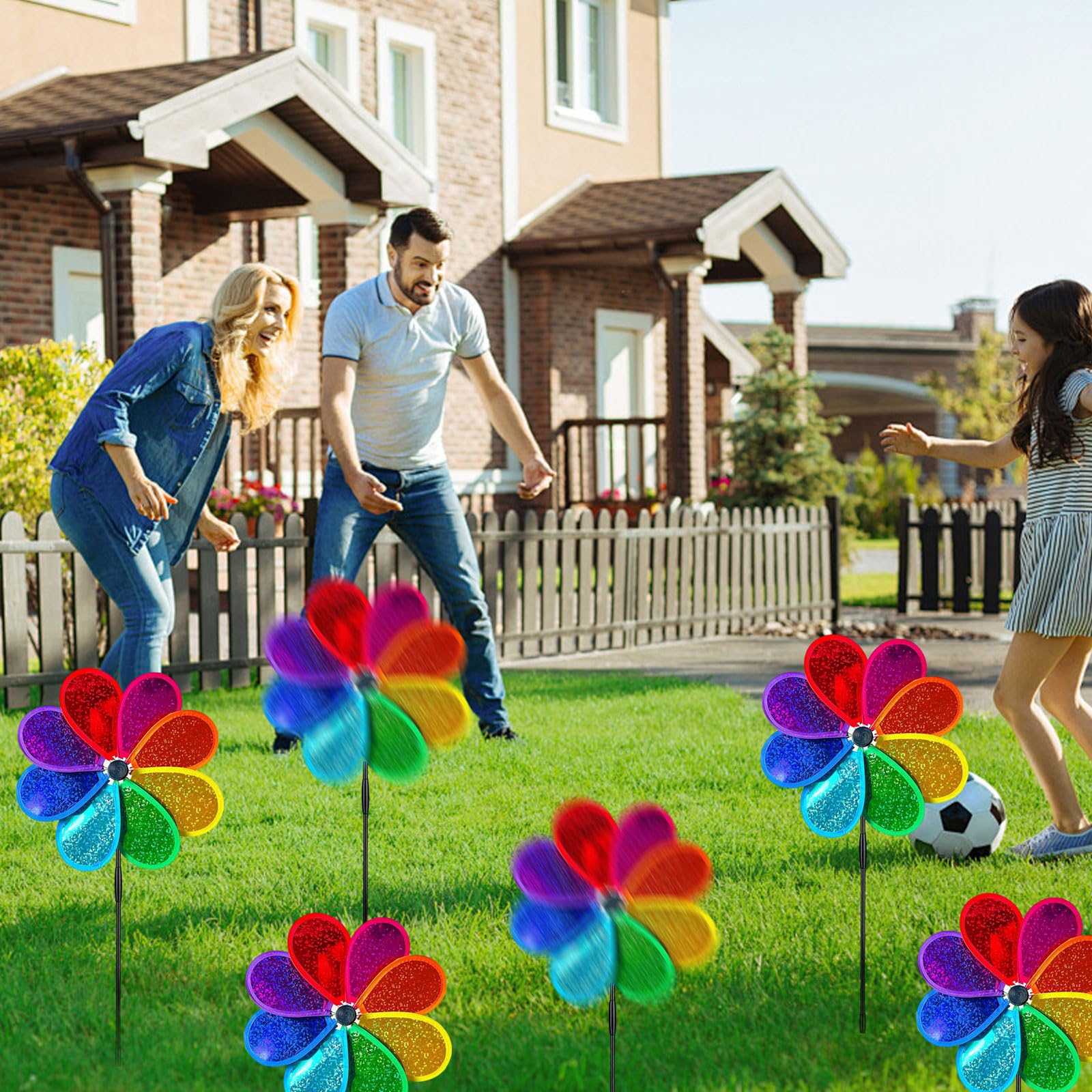 Girandole Spaventa Uccelli, 4 Pezzi Girandole, 30 cm Girandole a Vento, Paillettes a Otto Foglie Girandole da Giardino, Altezza Totale 71 cm, con Punta, per Giardino, Balcone, Prato