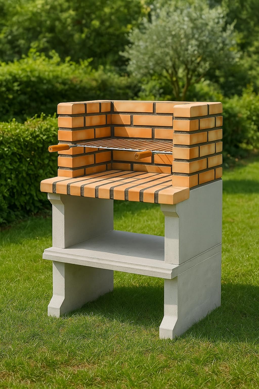 MOVELAR - Barbacoa de Obra Prefabricada de Leña y Carbón Modelo Sines Short (Gris, Naranja - 72,5 x 58 x 114 cm) REF: 3517 - Cocina de Exterior para Jardín o Patio