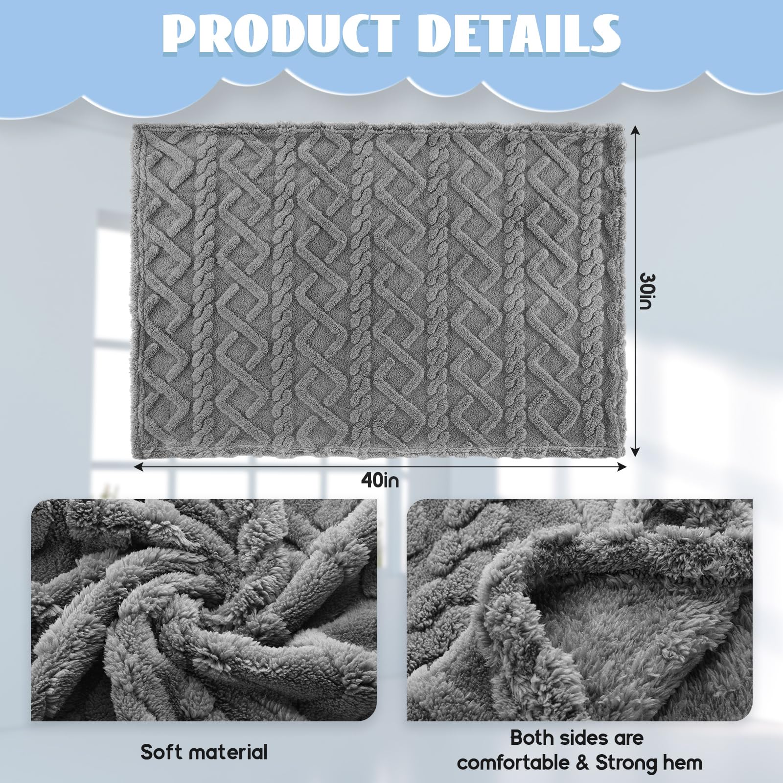 4 Pcs Fleece 30" x 40" 3D Fluffy Baby Blanket for Boys Nursery Little Girl Infant or Newborn Receiving Swaddling Blankets(Blue Set)