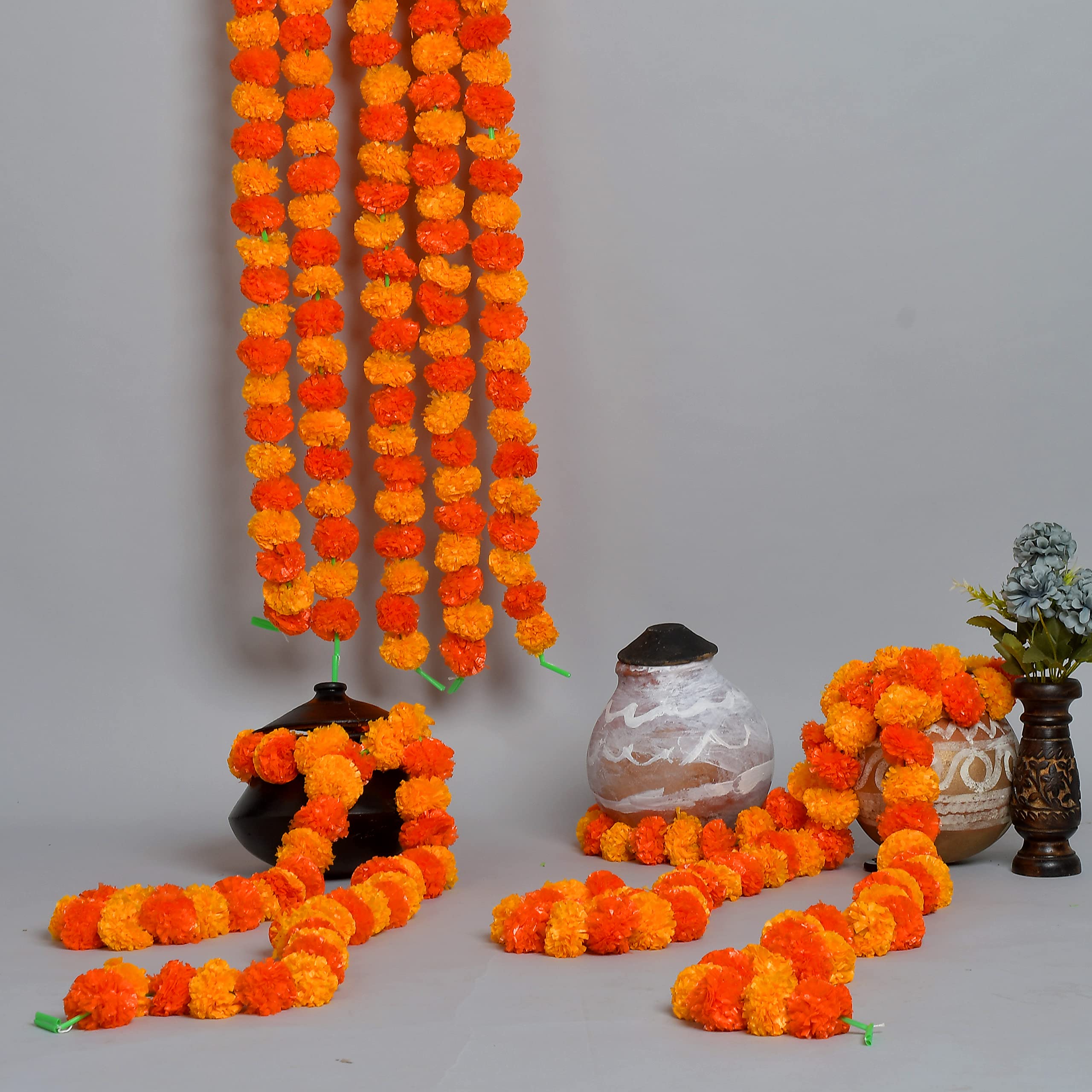 Krati Exports, 5 ghirlande di calendula da 1,5 m, decorazione indiana e