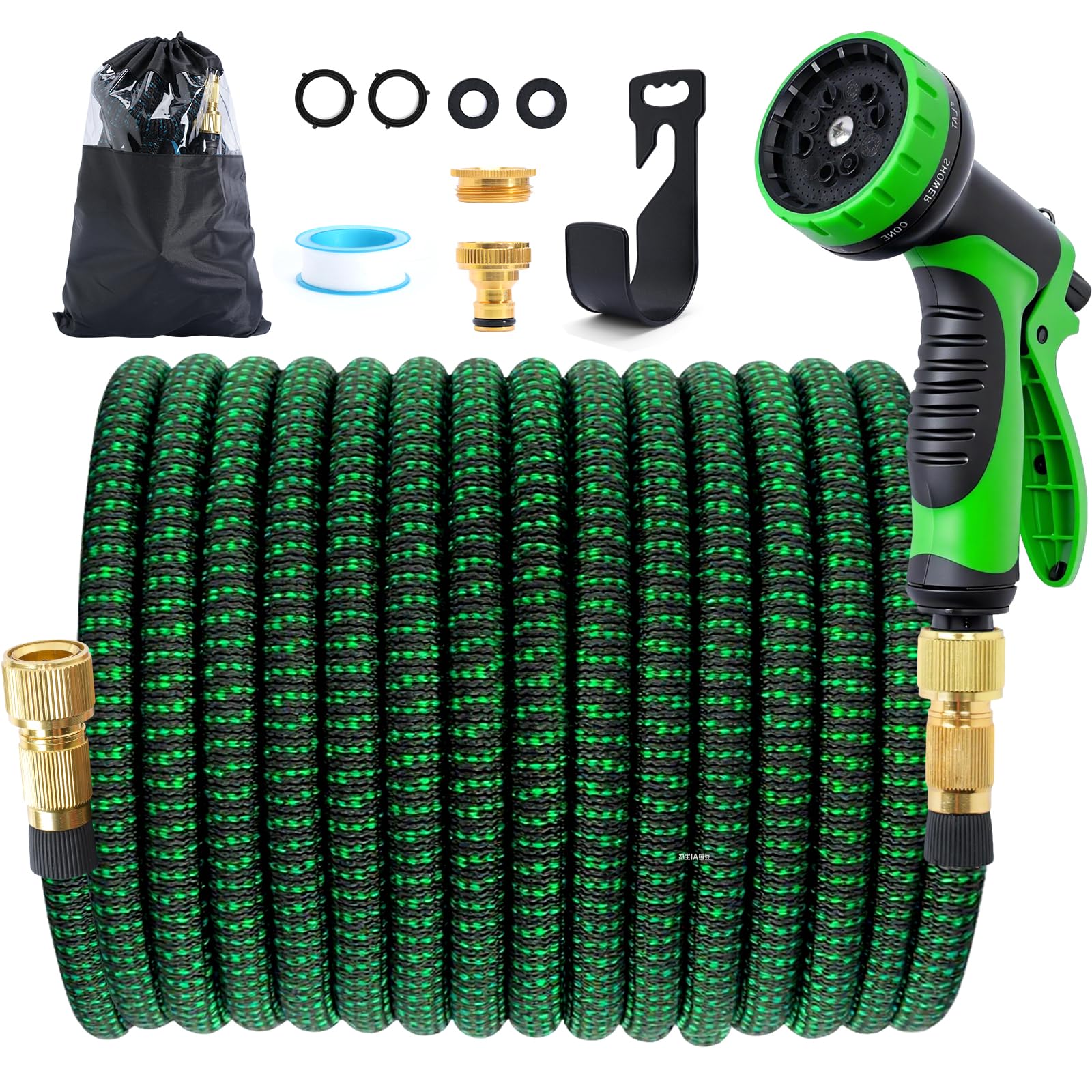 Jsdoin 50FT Expandable Garden Hose Pipe,Flexible Expanding Magic Hose with 3/4", 1/2" Fittings, 10-Function Spray Nozzle Hosepipes for Gardening and Car Washing(15m)