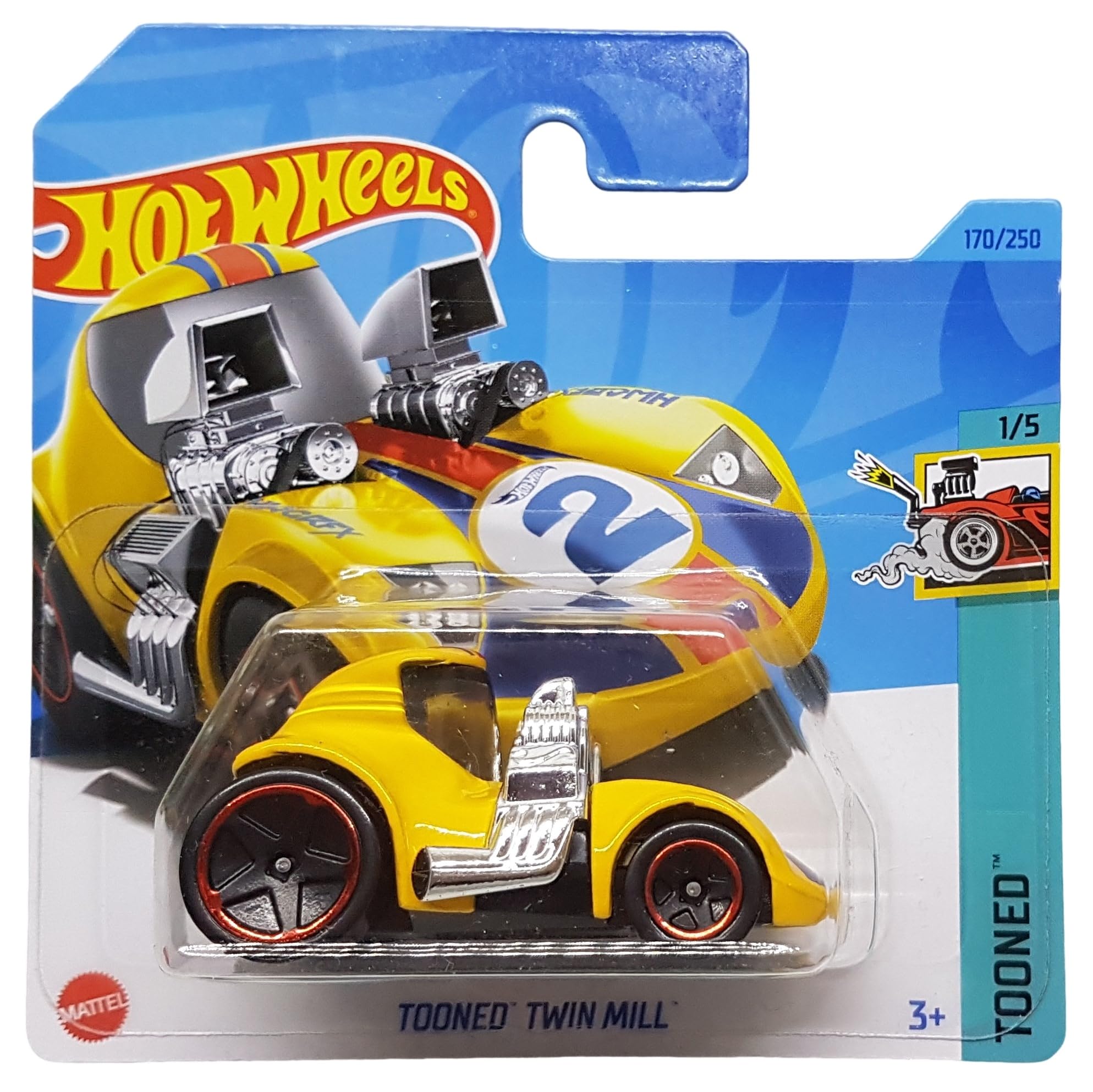 Hot Wheels - Tooned Twin Mill - Tooned 1/5 - HKJ84 - Short Card - Yellow - Mattel 2023-1:64