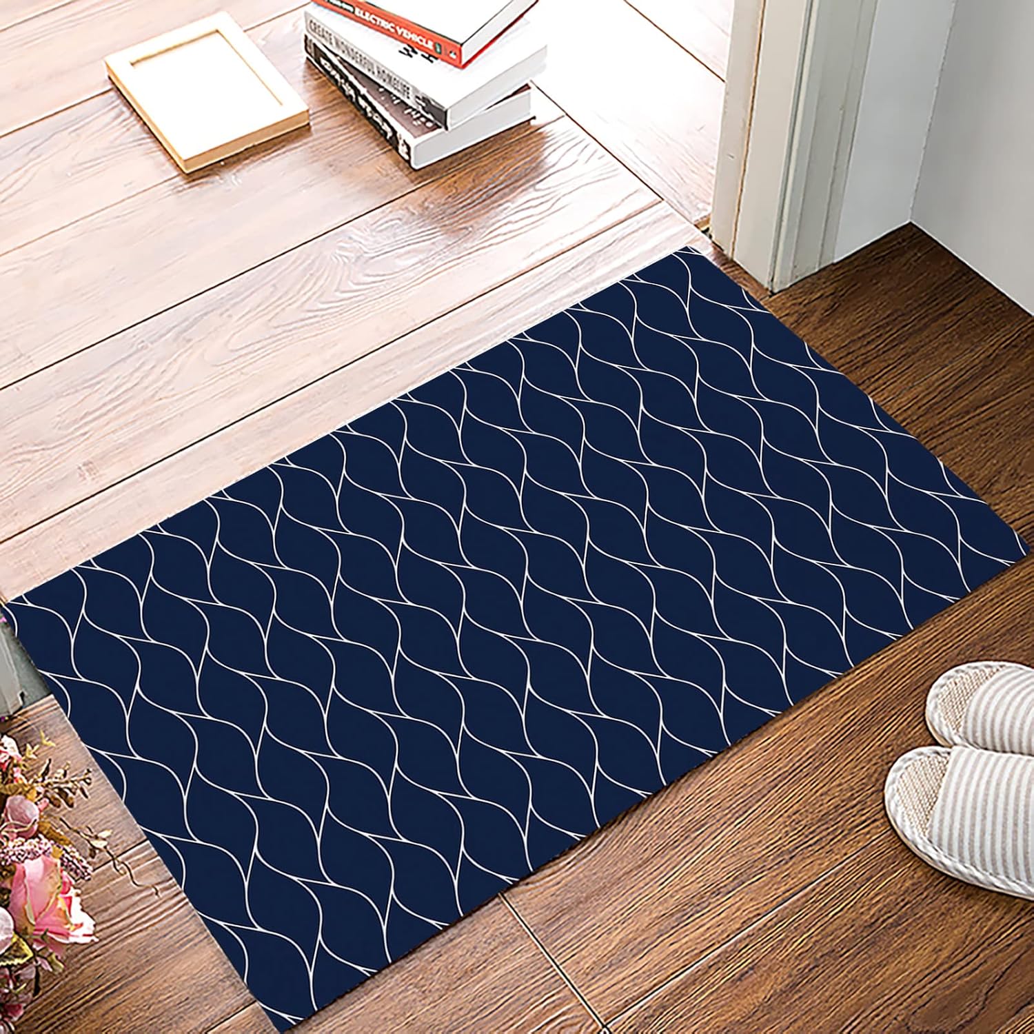 Navy Blue Door Mat Mat 1Pack Indoor AntiSkid Doormat, Microfiber Floor