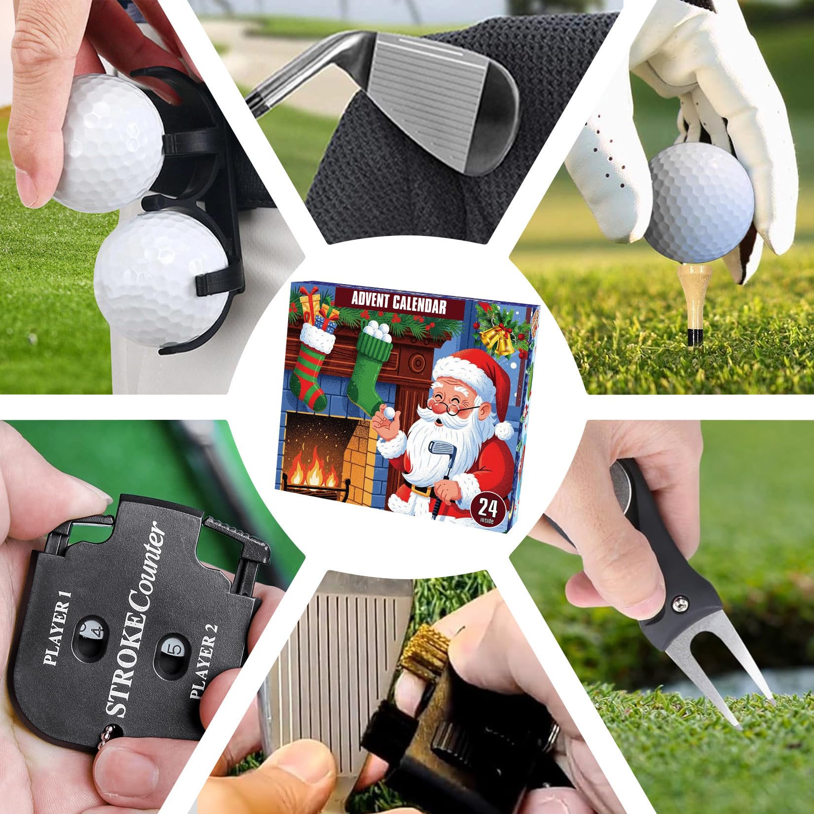 2025 Golf Golf Calendario de Adviento para hombres,regalos de copa de Navidad de 24 días para el padre marido novio con accesorios de golf bolas, contador de puntuación, calcetines, etc