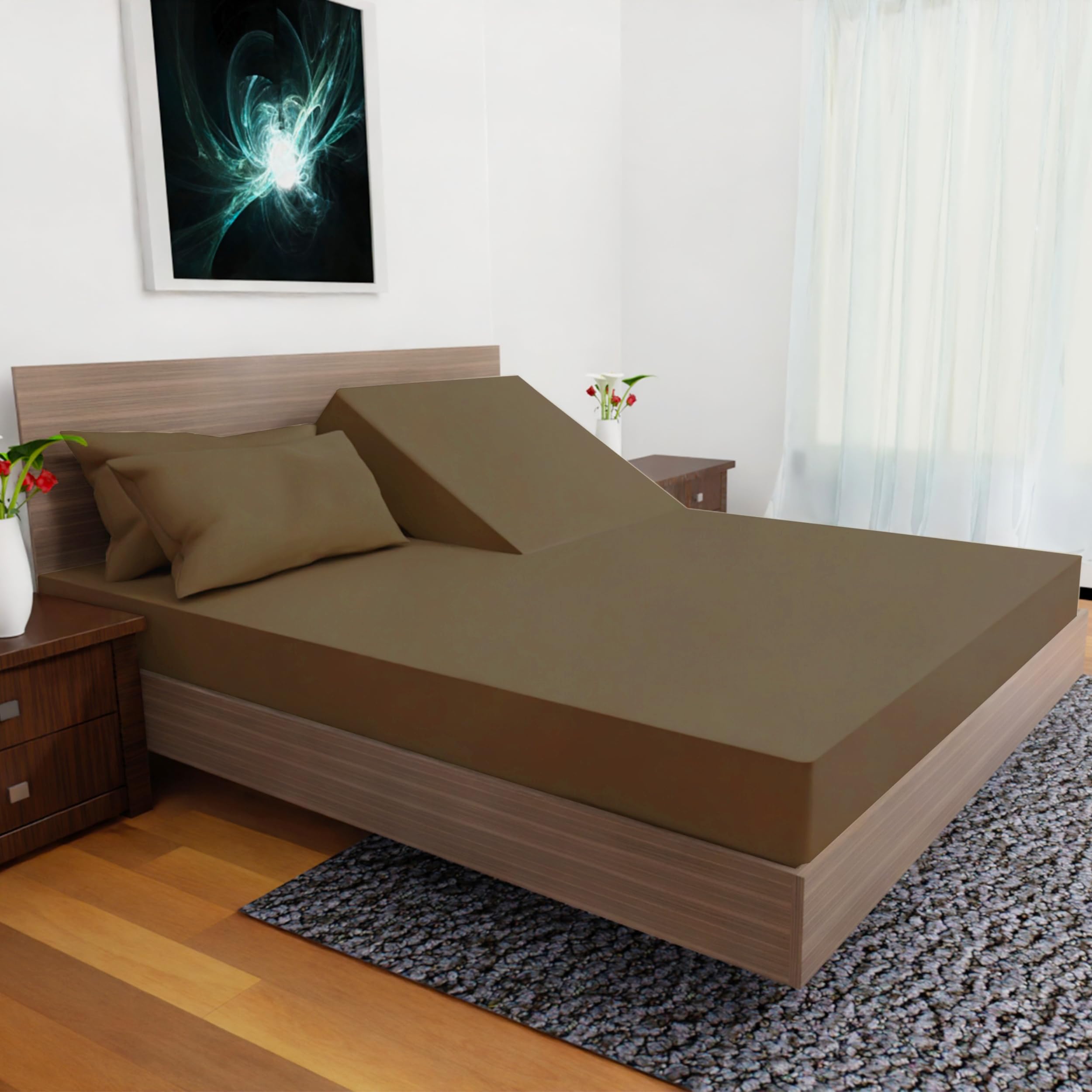 Royal Bliss 1900 Top Split Flex Head King Size Sheet Set - Egyptian Quality Ultra-Soft Bed Sheets | Double Brushed | Deep Pockets- Easy Fit - 4 Piece Set- Fade Resistant (Taupe)