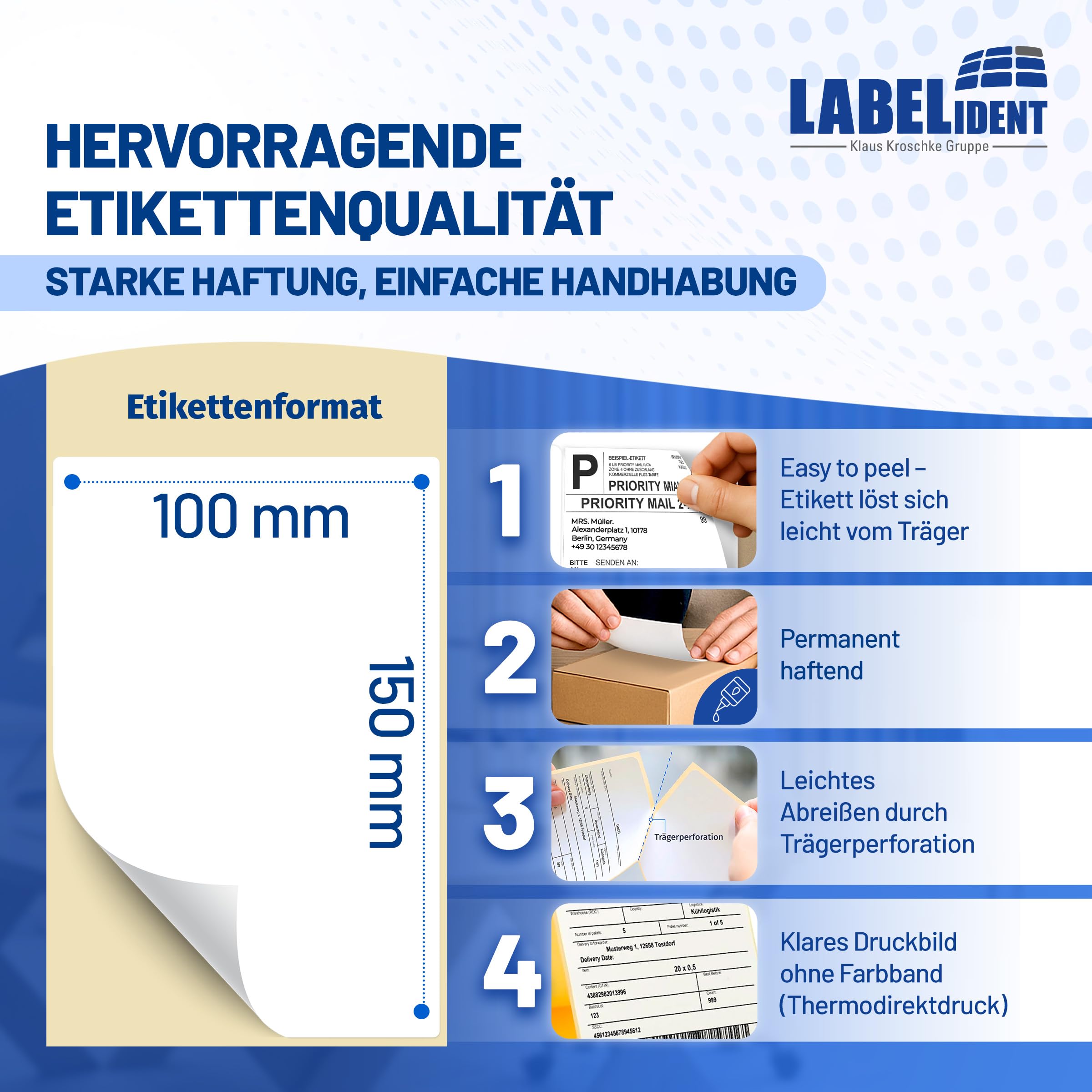 Labelident Étiquettes d'expédition 100 x 150 mm – 5 000 étiquettes thermiques Eco sur 10 rouleaux(s) I Cœur de 25 mm I Étiquettes d'expédition autocollantes pour imprimante thermique de bureau I