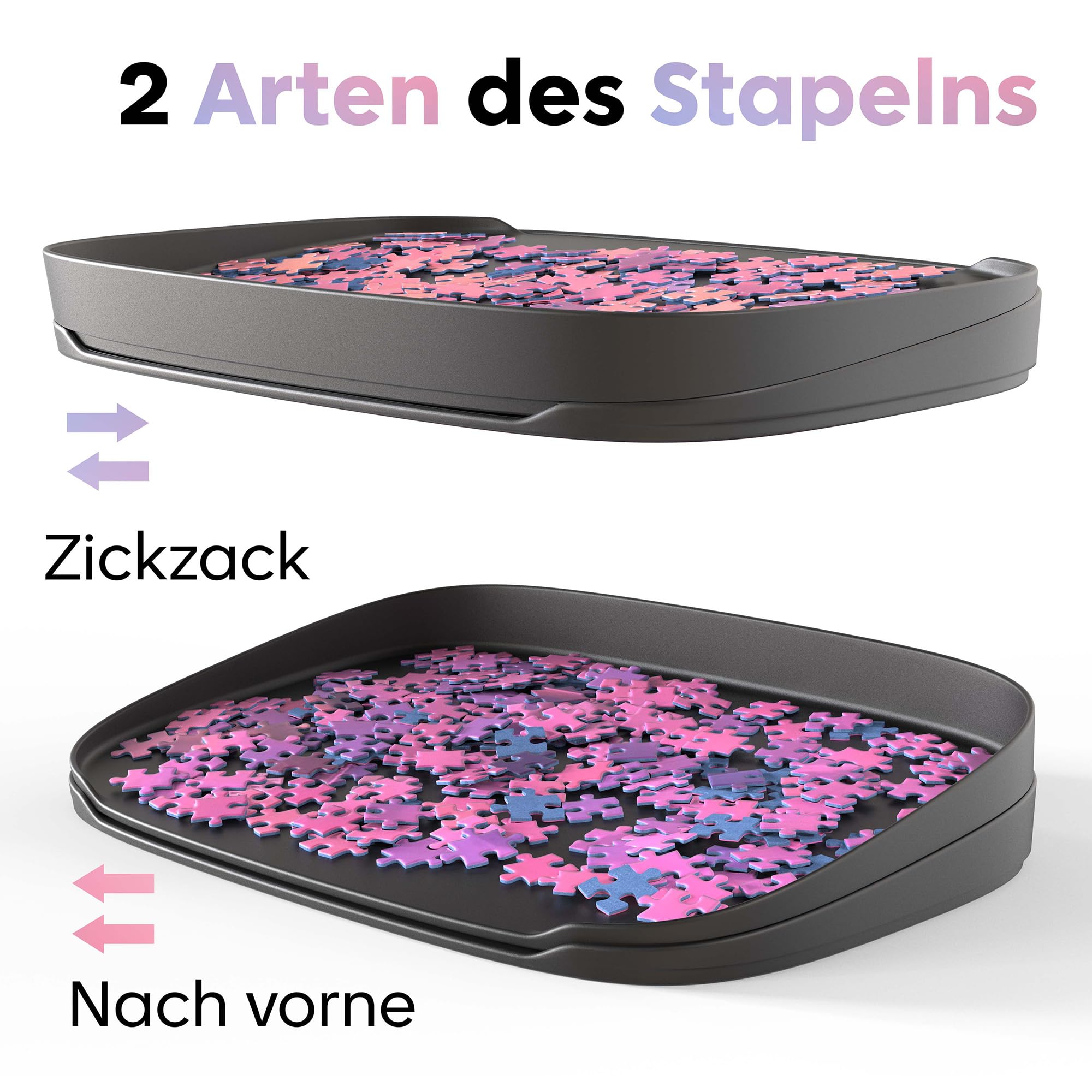 Puzzlup Stapelbare Puzzle Sortierschalen mit Box Anzeige auf Deckel – Set aus 6 Schalen – Bis zu 1500 Teile – Premium Puzzle Sortierer mit Offene Kanten Design