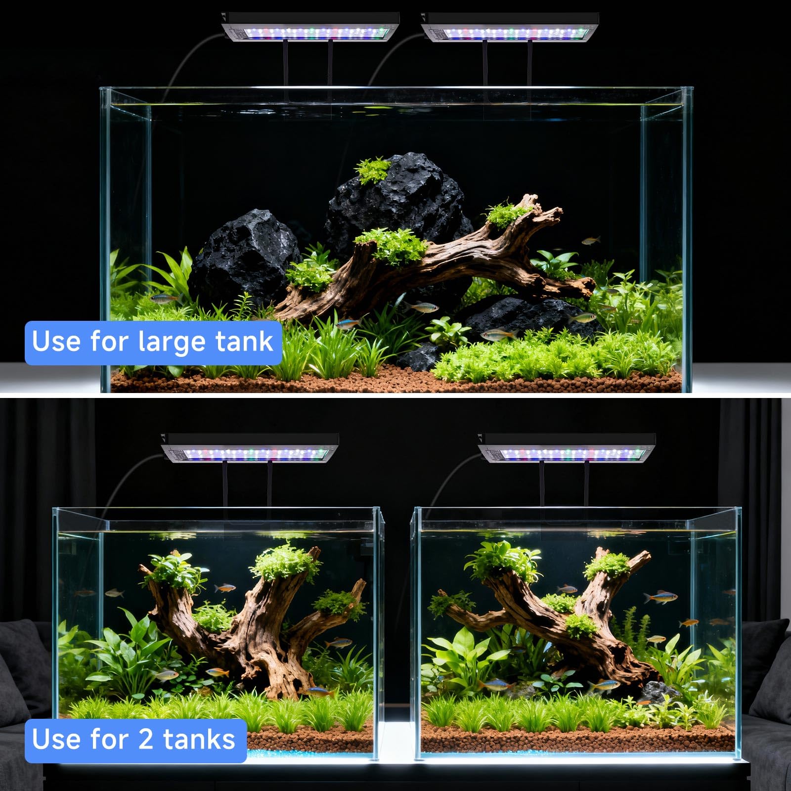 hygger Due Canali Clip On LED Illuminazione per Acquario 24W Lampada Aquarium 24/7 Lighting DIY Mode 7 Colors Regolabile Luminosità 75-115L