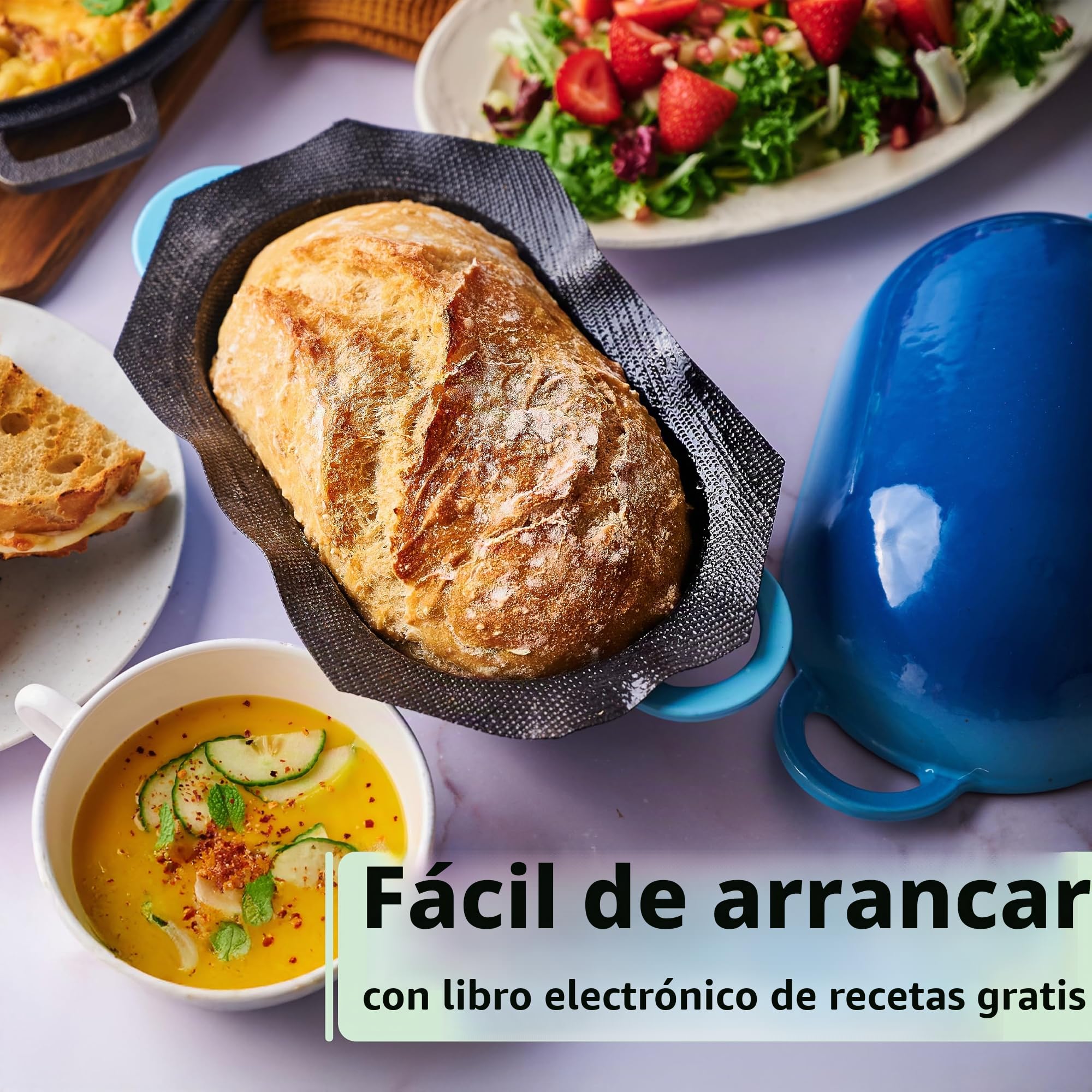 LoafNest World's Easiest Artisan Bread Kit. Cast iron casserole [Blue Gradient] and Non-Stick Perforated Silicone Liner