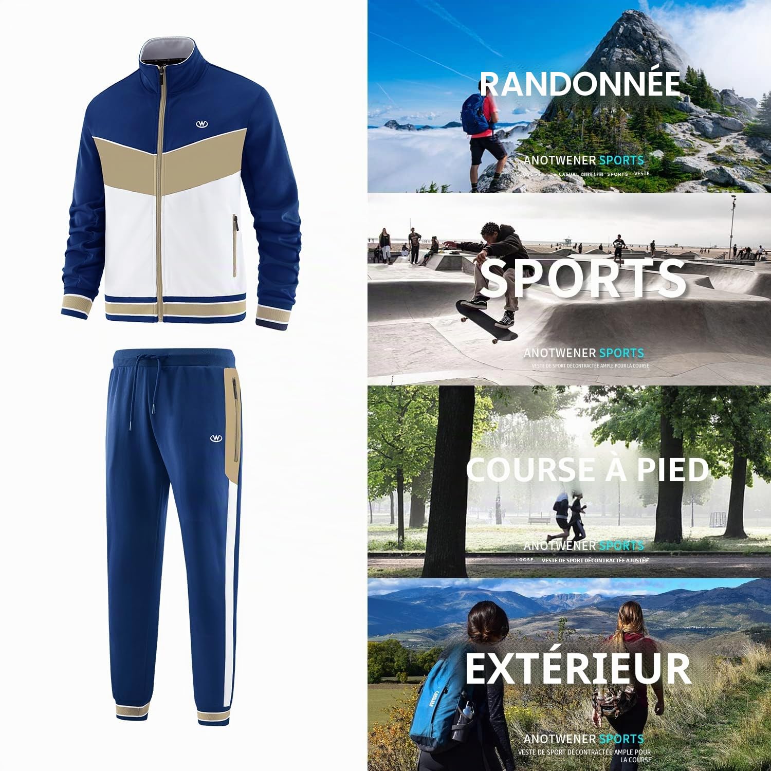 ANOTWENER Survêtement décontracté à manches longues avec fermeture éclair pour homme 2 pièces