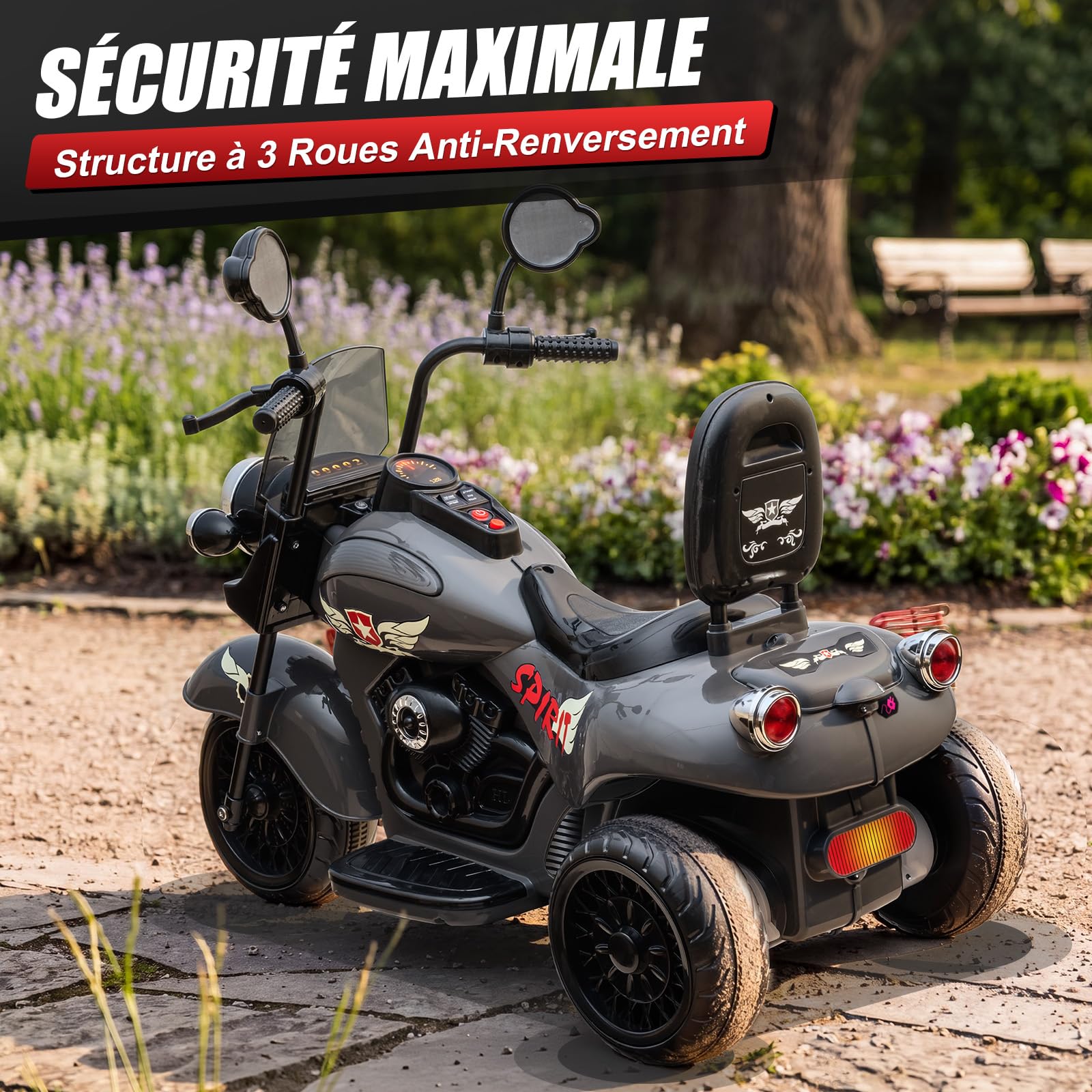 12V Moto Elettrica Per Bambini 3-6 Anni Con 3 Ruote e Luci 110x56x78 cm