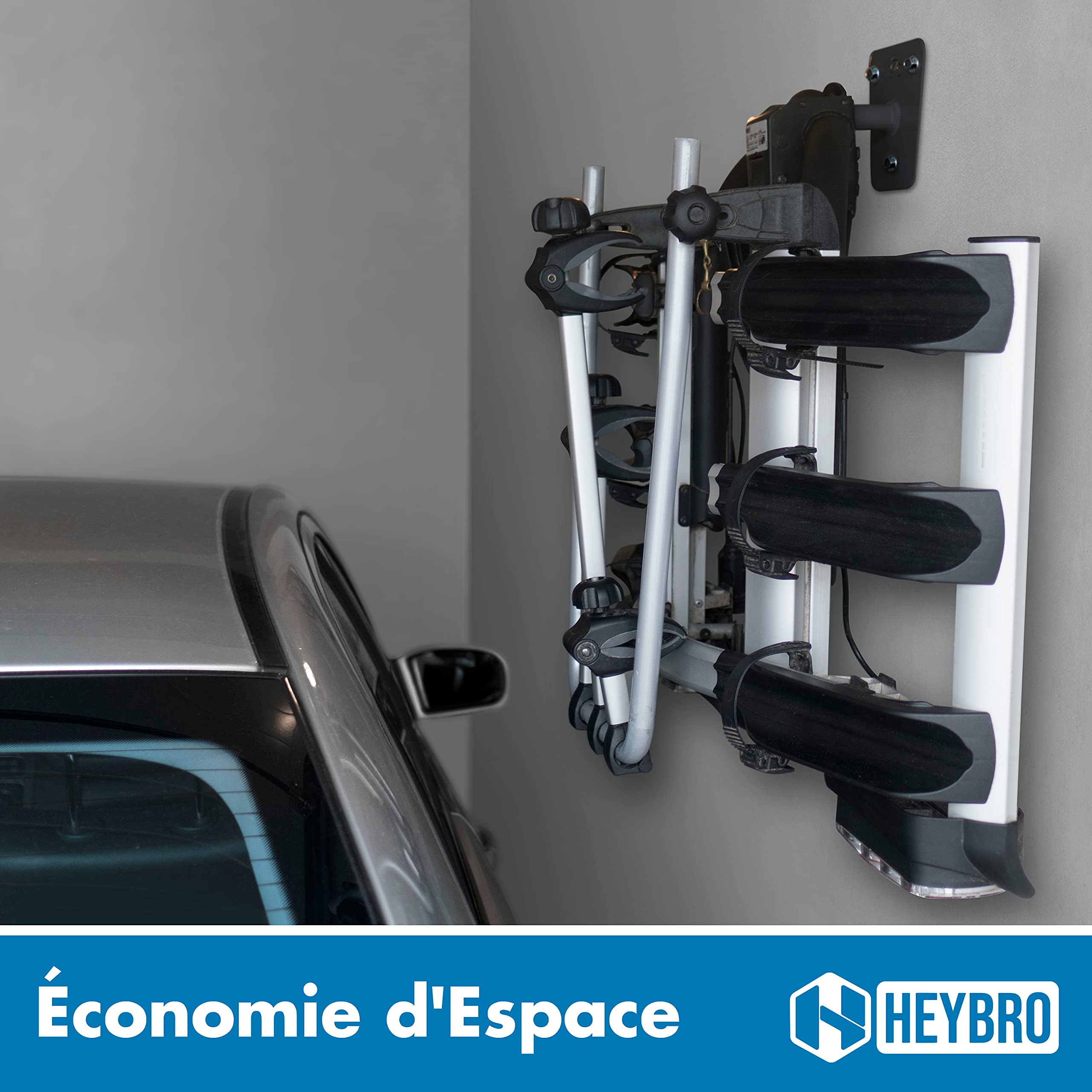 HeyBro Support mural universel pour porte-vélo de la marque accroches inclues- Support mural esthétique et idéal pour votre porte-vélo – Il attire le regard dans n’importe quel garage ou cave