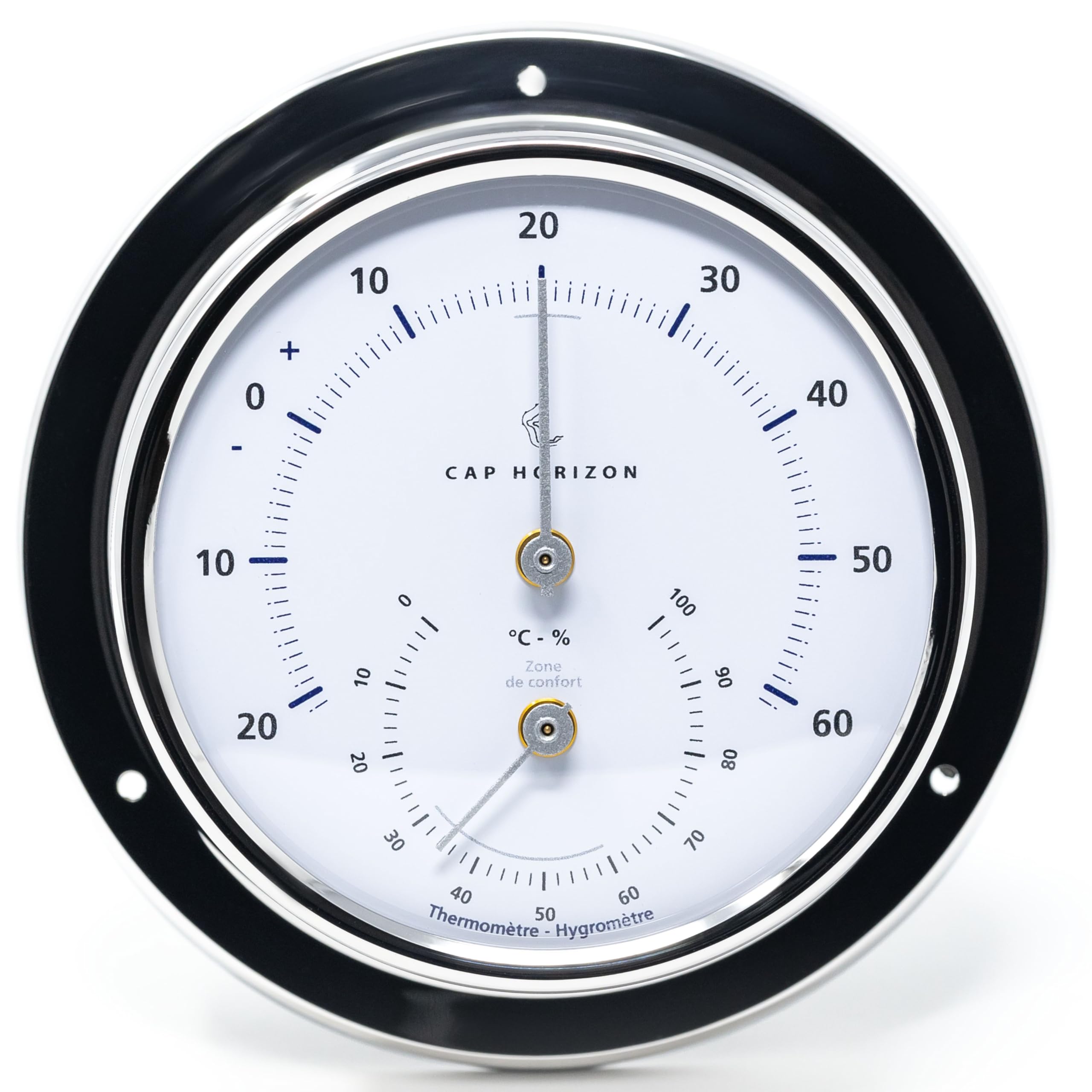 CP085TH400NX - Termómetro higrómetro (11 cm de diámetro, con carcasa de acero inoxidable pulido), fabricado en Alemania