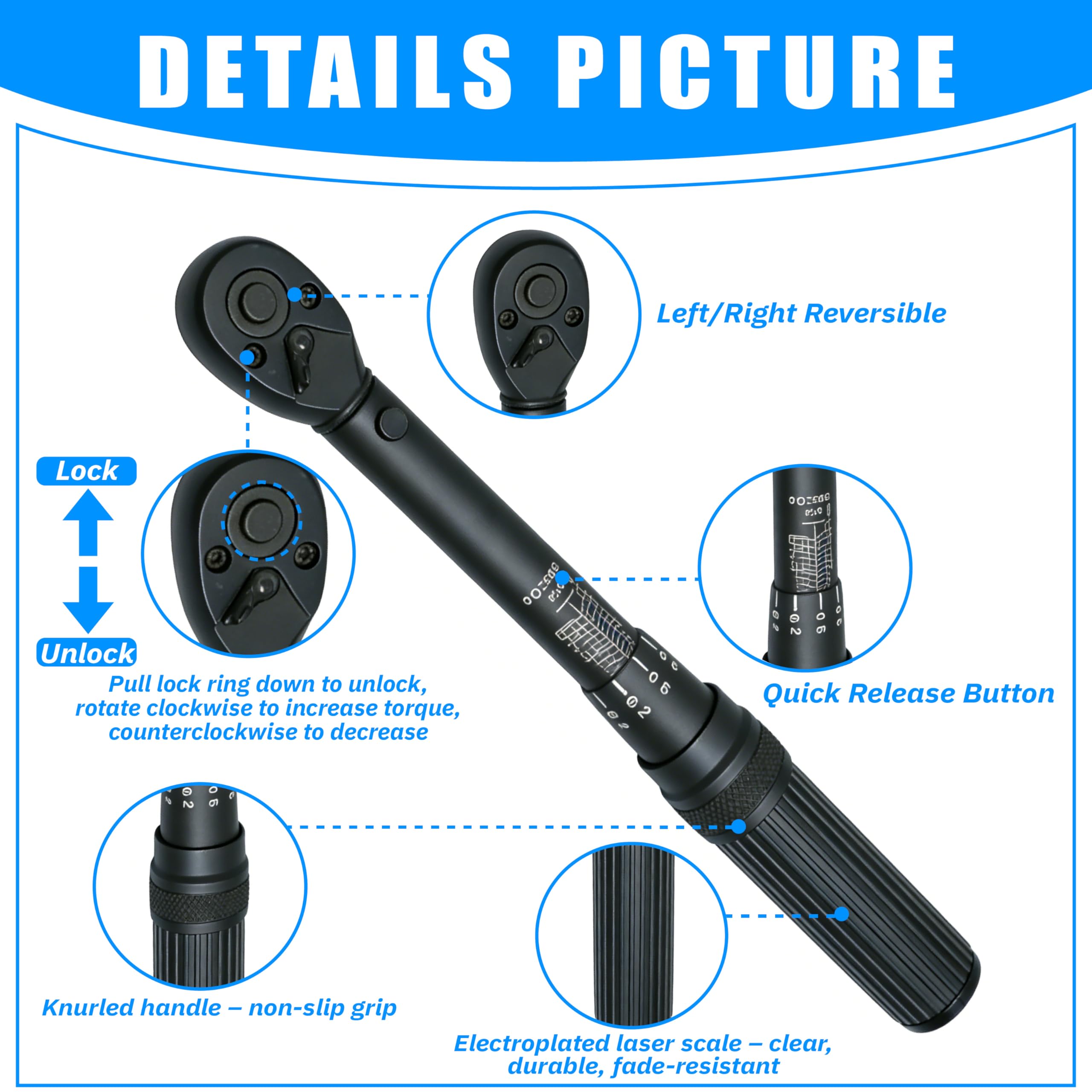 Juego de 15 llaves dinamométricas negras 1/4'' 2-24 Nm, Llave Dinamométrica Bicicleta de doble dirección, precisión ±3%, 72 dientes, para bicicletas y motocicletas，con estuche de almacenamiento
