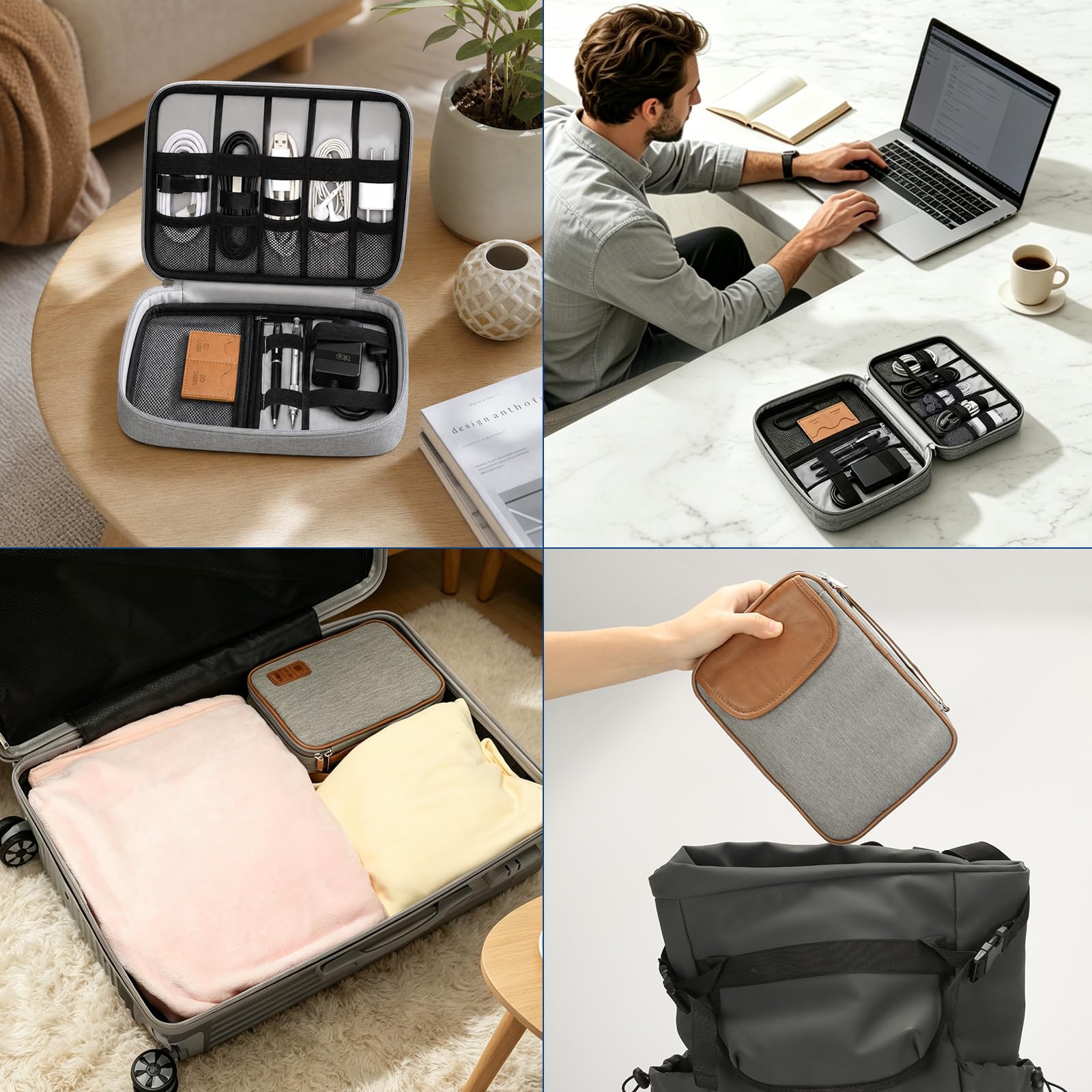 AiQInu Pochette Organisatrice Électronique avec Poche iPad Mini, Fente pour Carte SD, Gris