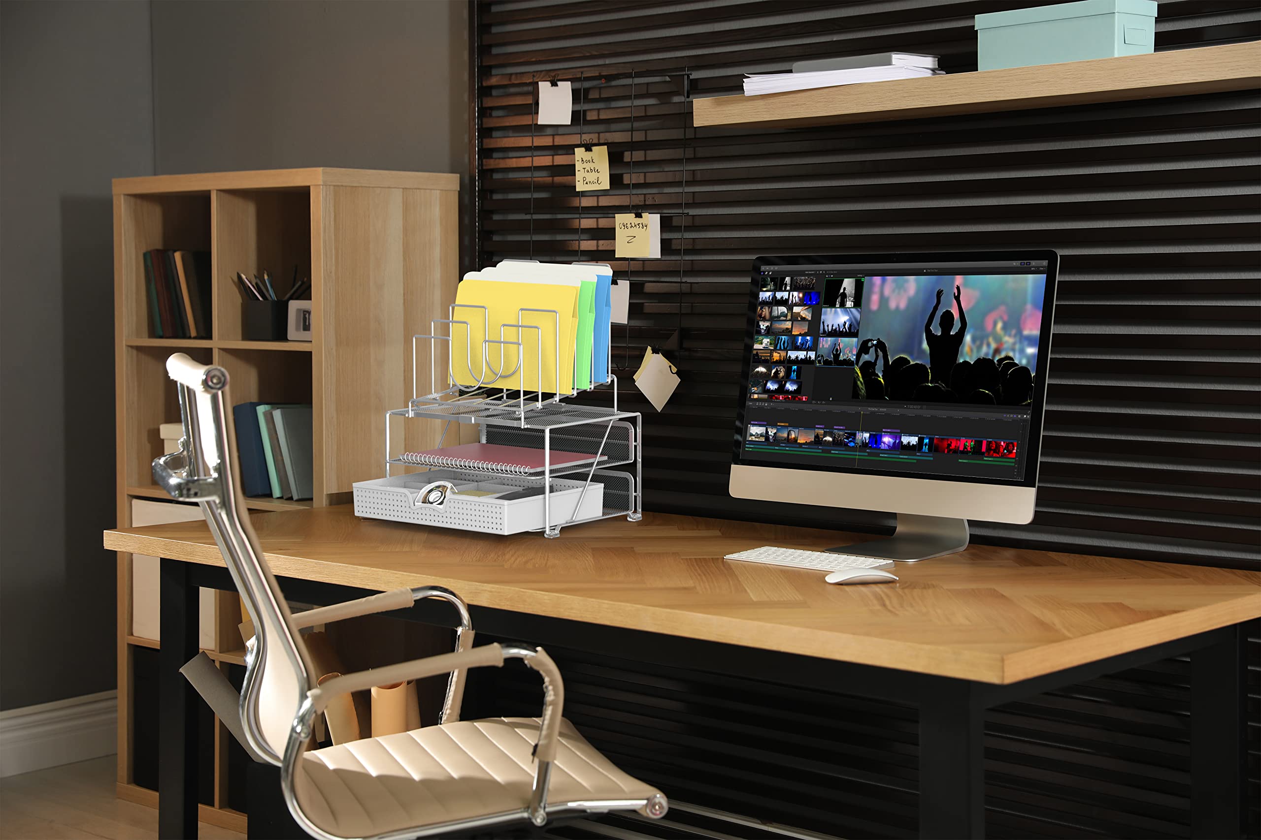Decobros mesh organizer da scrivania con doppio vassoio e 5 porta sezioni Sliver