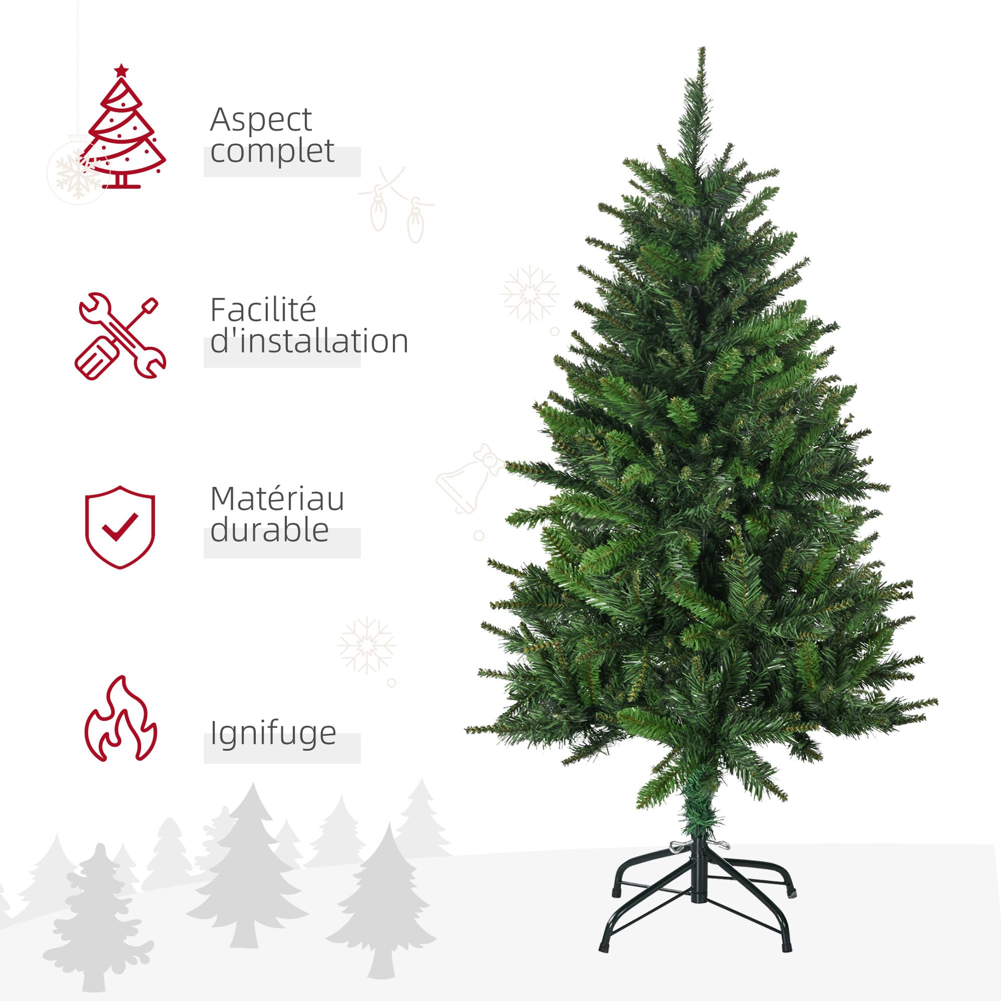 HOMCOM Sapin de Noël Artificiel 120 cm, 310 Branches, Arbre de Noël Vert | Plastique Ignifugé, Socle Pliable en Acier