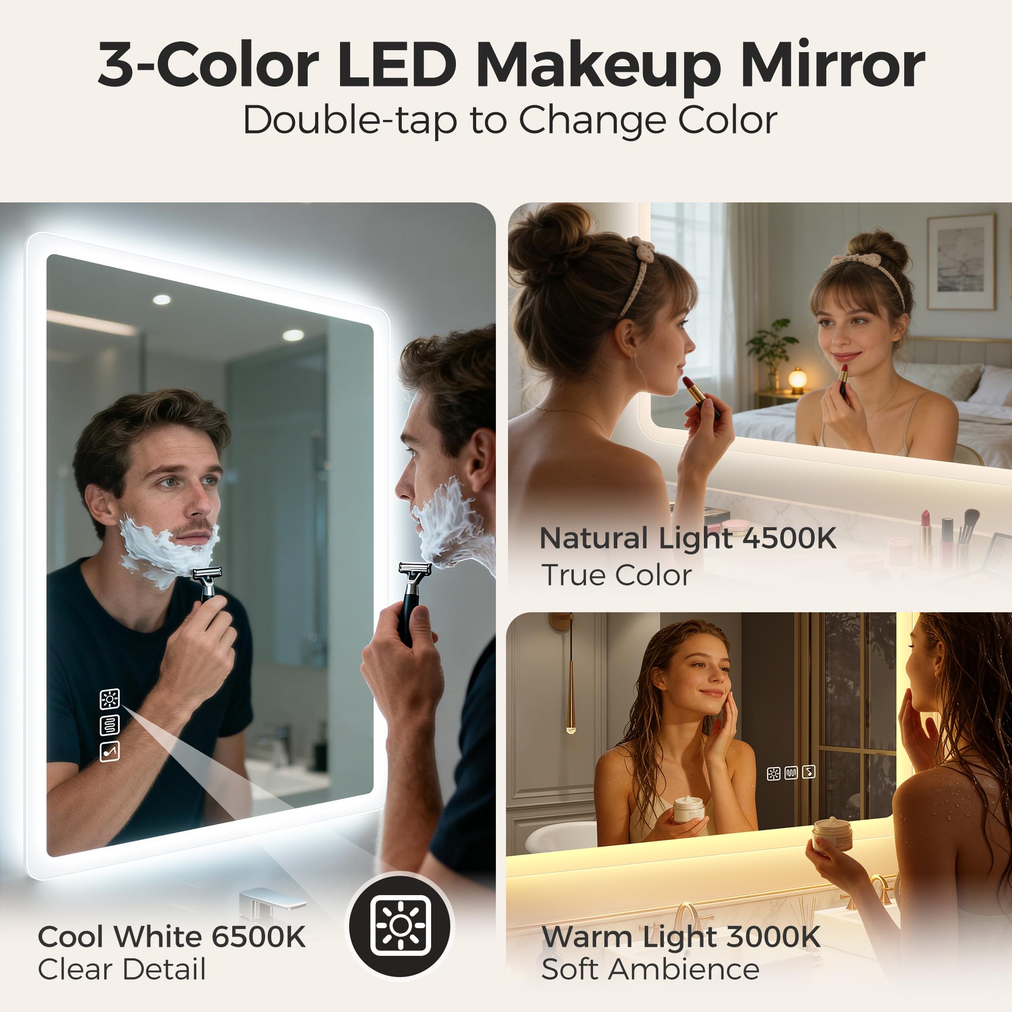 STARLEAD Grand Miroir-LED-Salle-de-Bain-avec-Éclairage 120x70cm, Bluetooth, Dimmable, 3 Couleurs Légères, Anti-buée, Mémoire, IP44, Verre Trempé HD, Horizontal/Vertical