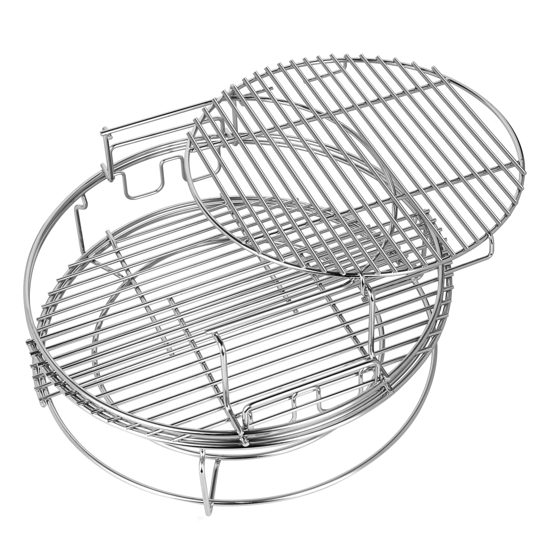 Unidanho Eggspander for Large Big Green Egg 5 Piece Kit BGE Stainless Grill Expander Rack Conveggtor Basket Half Moon Cooking Stack Rack Extender Grate Pizza Rotisserie Smoking Rib Rack