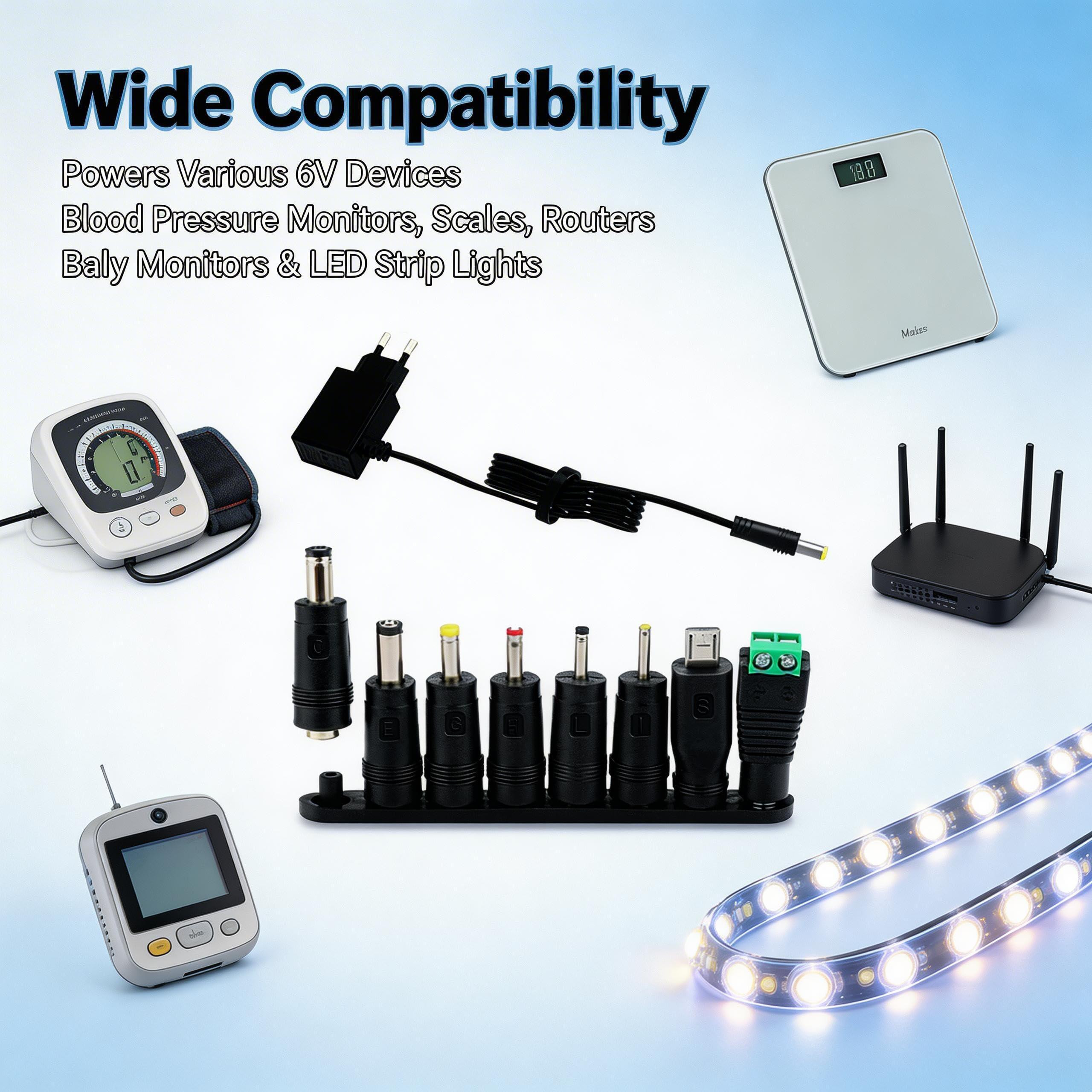 Adattatore di alimentazione DC da 6 V, 1 A, 6 V, 1000 mA. Adattatore di alimentazione AC 100-240 V a DC, adattatore di alimentazione 5,5 x 2,1 mm, caricatore universale per router, fotocamera