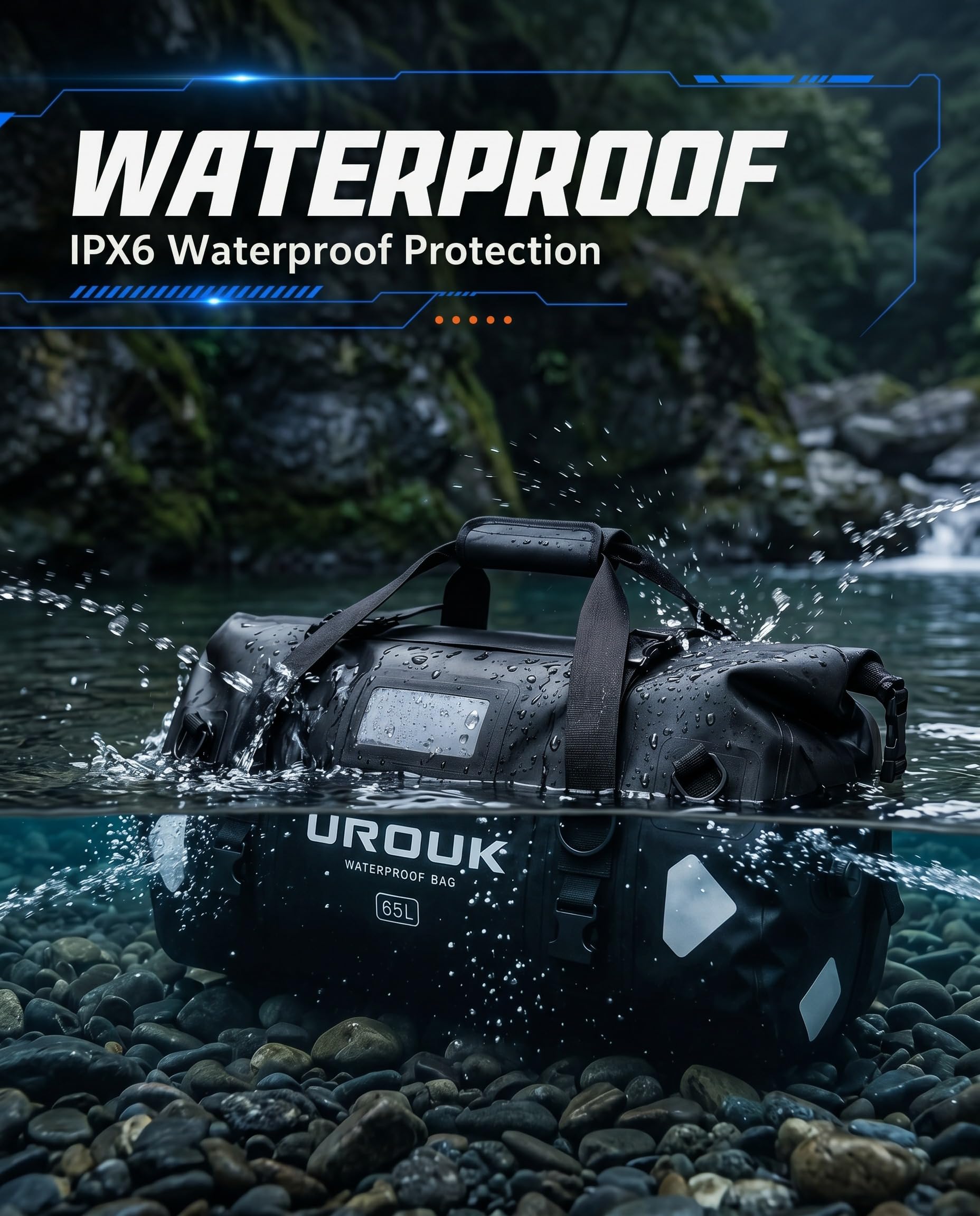 wasserdichte Rucksack 40L 66L 90L wasserdichte Reisetasche, Hecktasche Motorrad Duffel Bag mit Innentasche und Rolltop, Seesack für Motorradfahren, Angeln, Voyager, Camping, Rafting