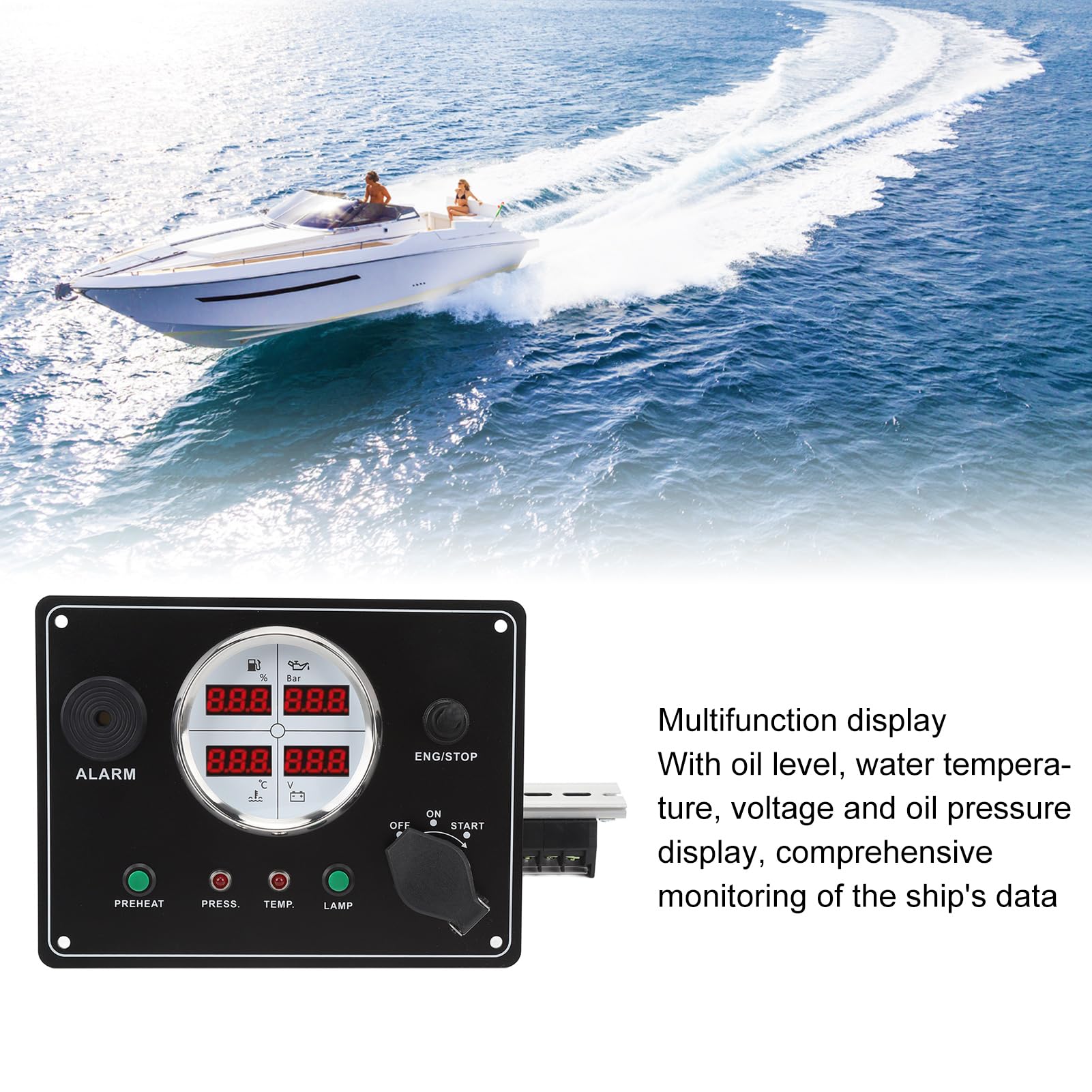 Juego de Grupos de Indicadores Digitales para Barcos, Panel de Indicadores Pantalla Digital 4 en 1 Nivel de Combustible Temperatura del Agua Voltaje Medidor de Presión de Aceite