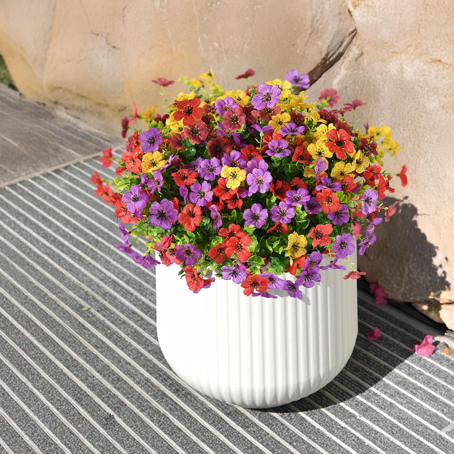 Artificial Flowers Faux Plants Outdoor Fake Flowers Spring Decor,12 Bundles Outdoor Flower Plastic Plant Colorful Daisy UV Resistant for Porch Patio Yard Garden Pot Planters - Image 4