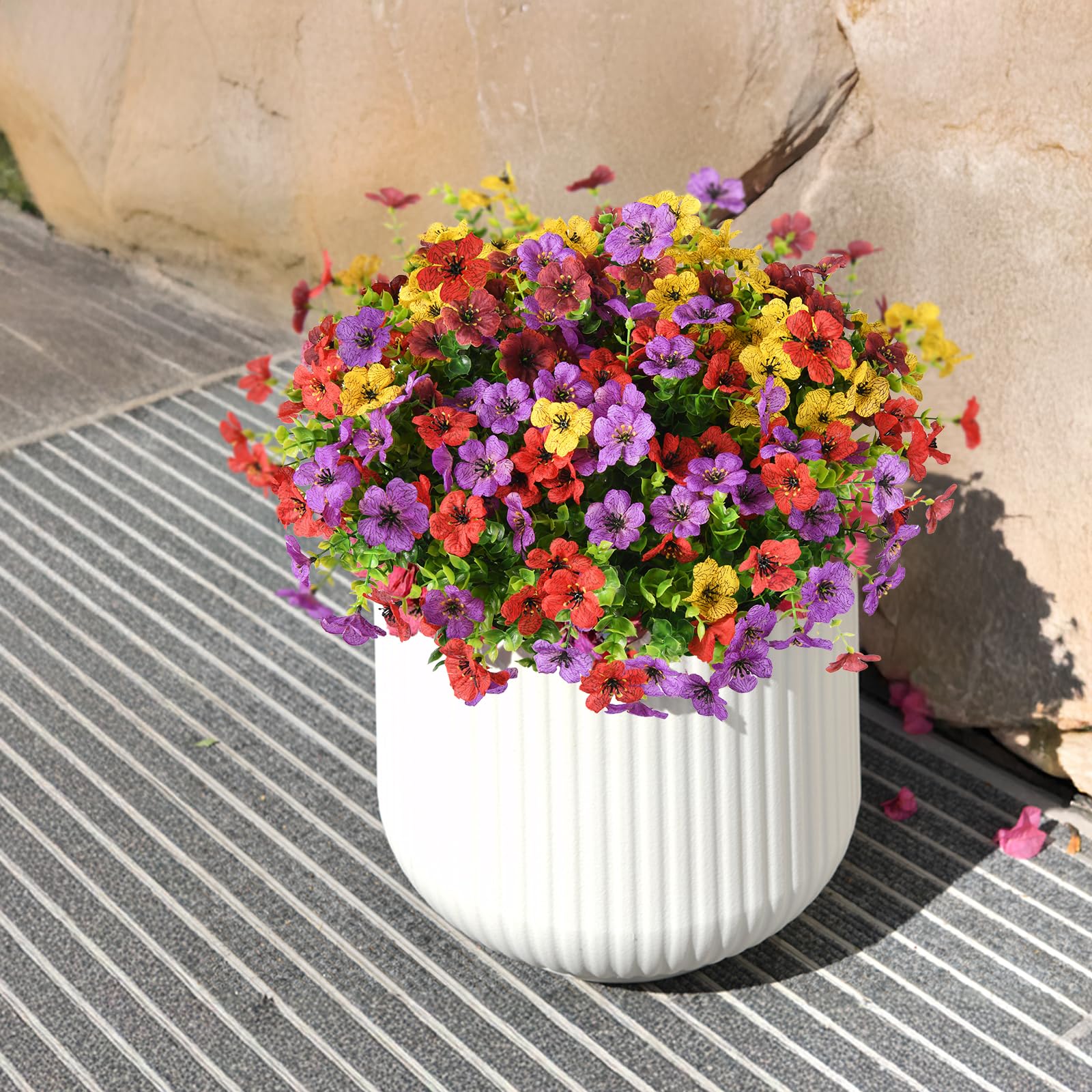 ZFProcess Künstliche Blumen, Kunstpflanzen, Frühlingsdekoration, 12 Bündel, Outdoor-Blume, Kunststoff, buntes Gänseblümchen, UV-beständig, für Sommerdekoration, Veranda, Terrasse, Hof, Garten