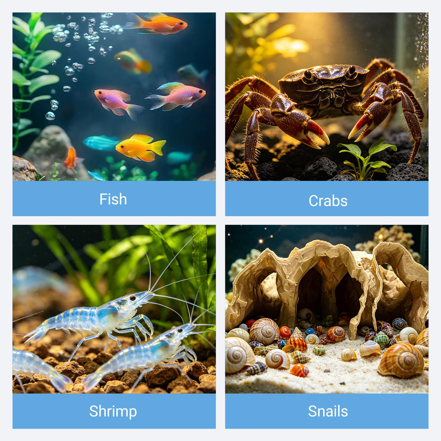 Cachette Aquarium Effet Bois – Tunnel Aquarium Souterrain 3D pour Wels & Crevettes, Grotte Multi-Chambres pour Poissons, Décoration Aquarium Naturelle pour Eau Douce (S)