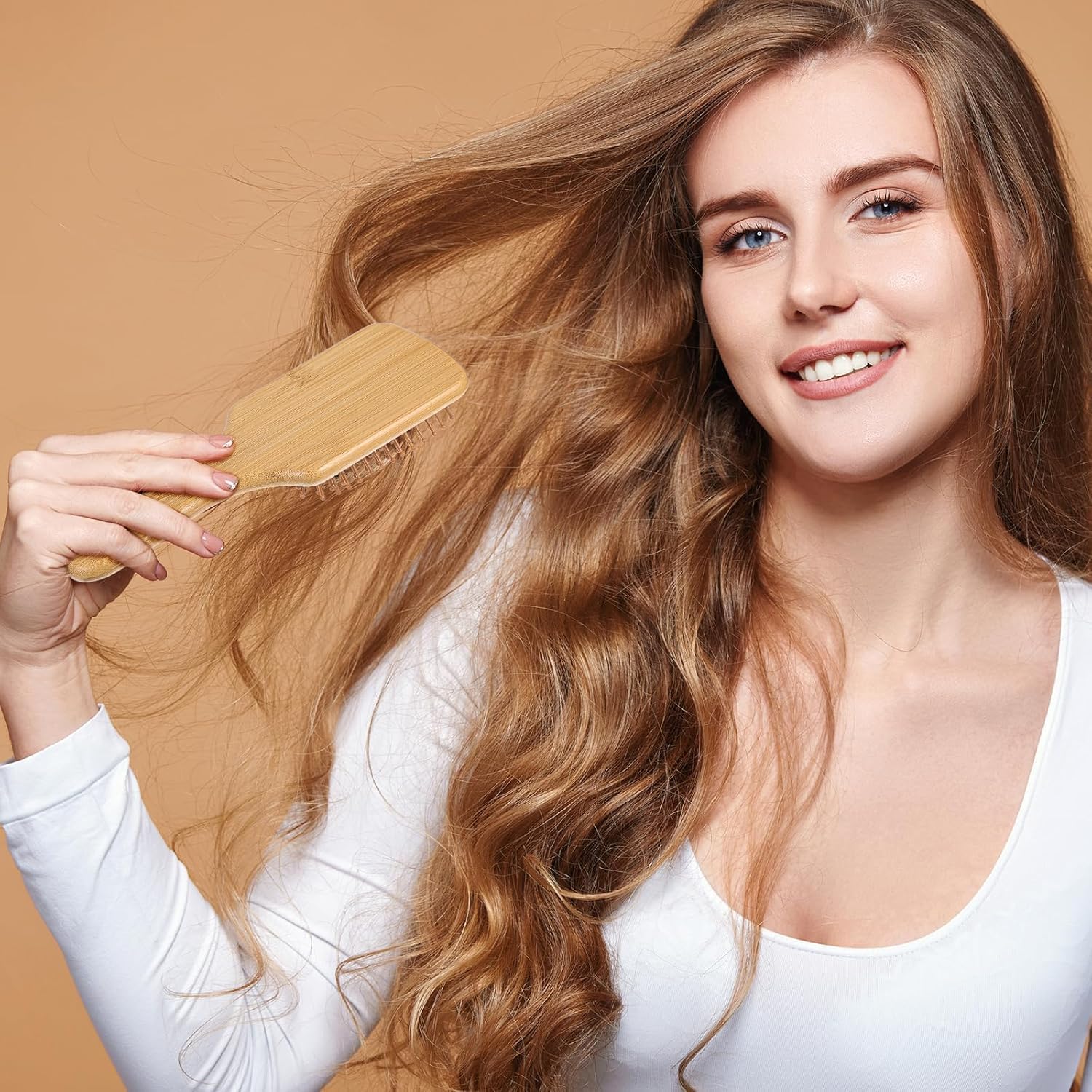 Bambus-Haarbürste, runde Spitze, Entwirrungsbürste, Paddel, leicht, antistatisch, für Damen, Herren und Kinder, stimuliert die Kopfhaut für das Haarwachstum, 10 Stück