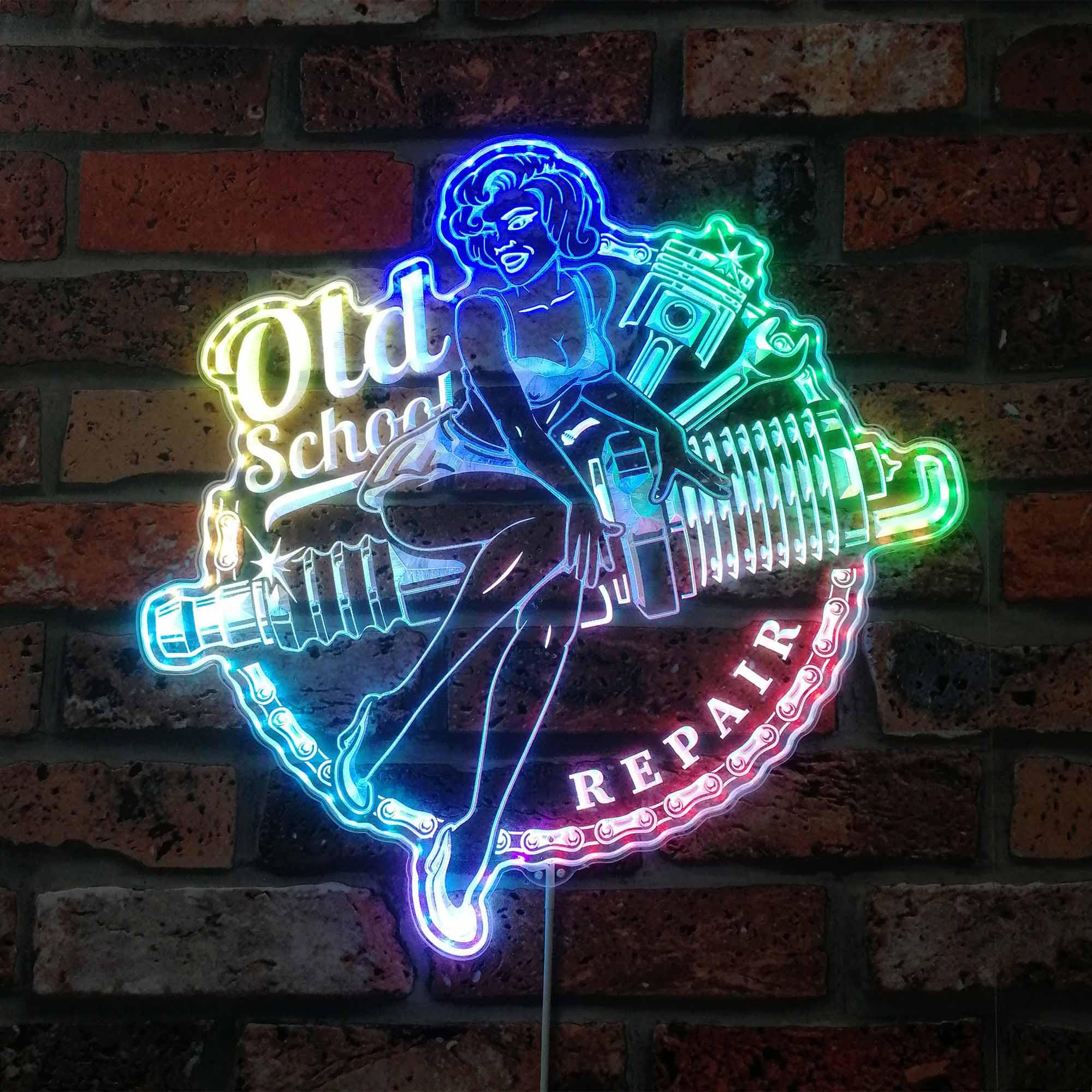 ADVPRO Spark Plug Pin Up Girl Garage Repair RGB Dynamic Glam LED Sign - Cut-to-Edge Shape - Smart 3D Wall Decoration - Multicolor Dynamic Signage st06s44-fnd-i0322-c
