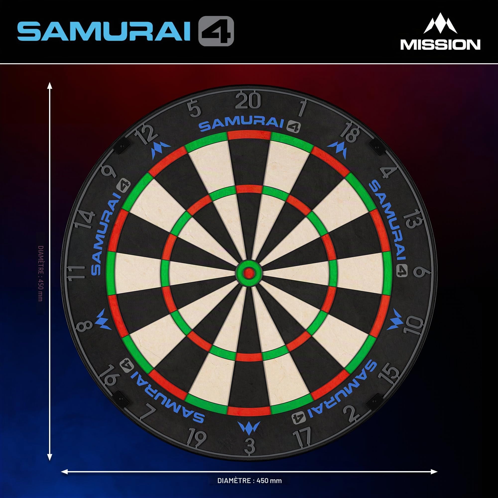 Mission Darts | Samurai 4 | Cible de fléchettes professionnelle en poils | Fil de couteau | Édition Spider Blanc ou Graphite