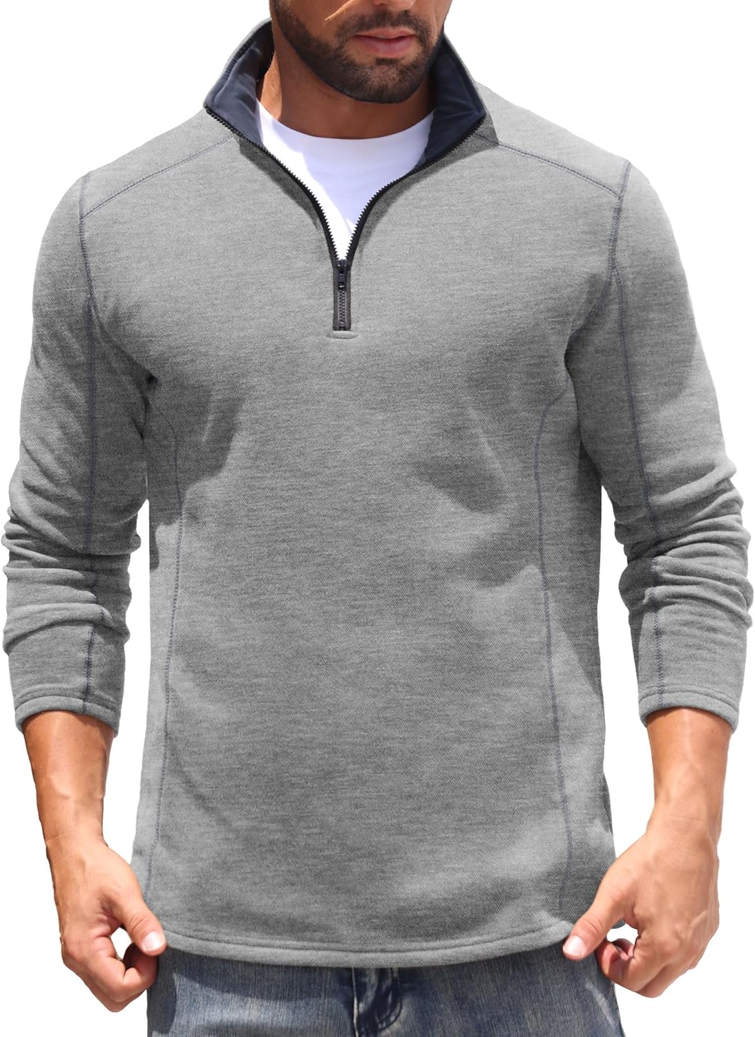 Sailwind Mens Quarter Zip Sweatshirt Fleece Long Sleeve Pullover Casual Mock Neck Polo Sweater - Image 2