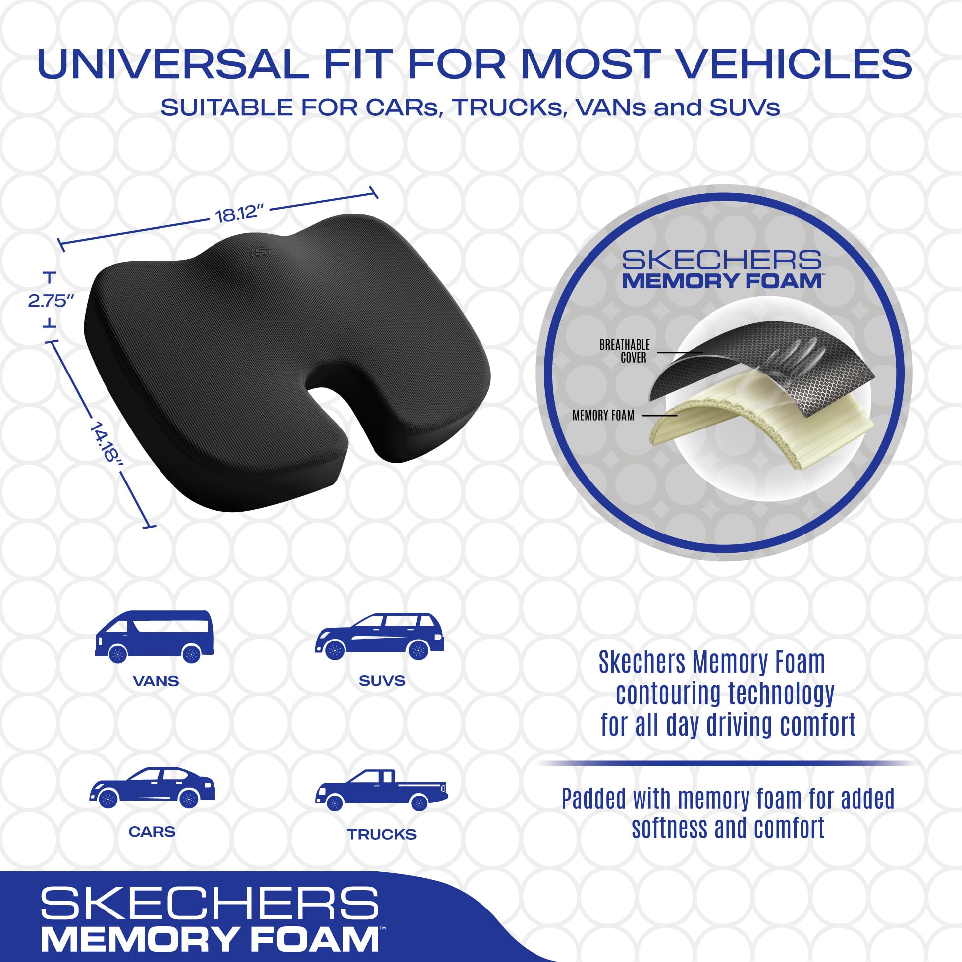 Skechers Cojín de asiento de espuma viscoelástica, cojín de silla de oficina para aliviar el dolor de coxis, almohada para silla de oficina, cojín de asiento de coche, escritorio de computadora,